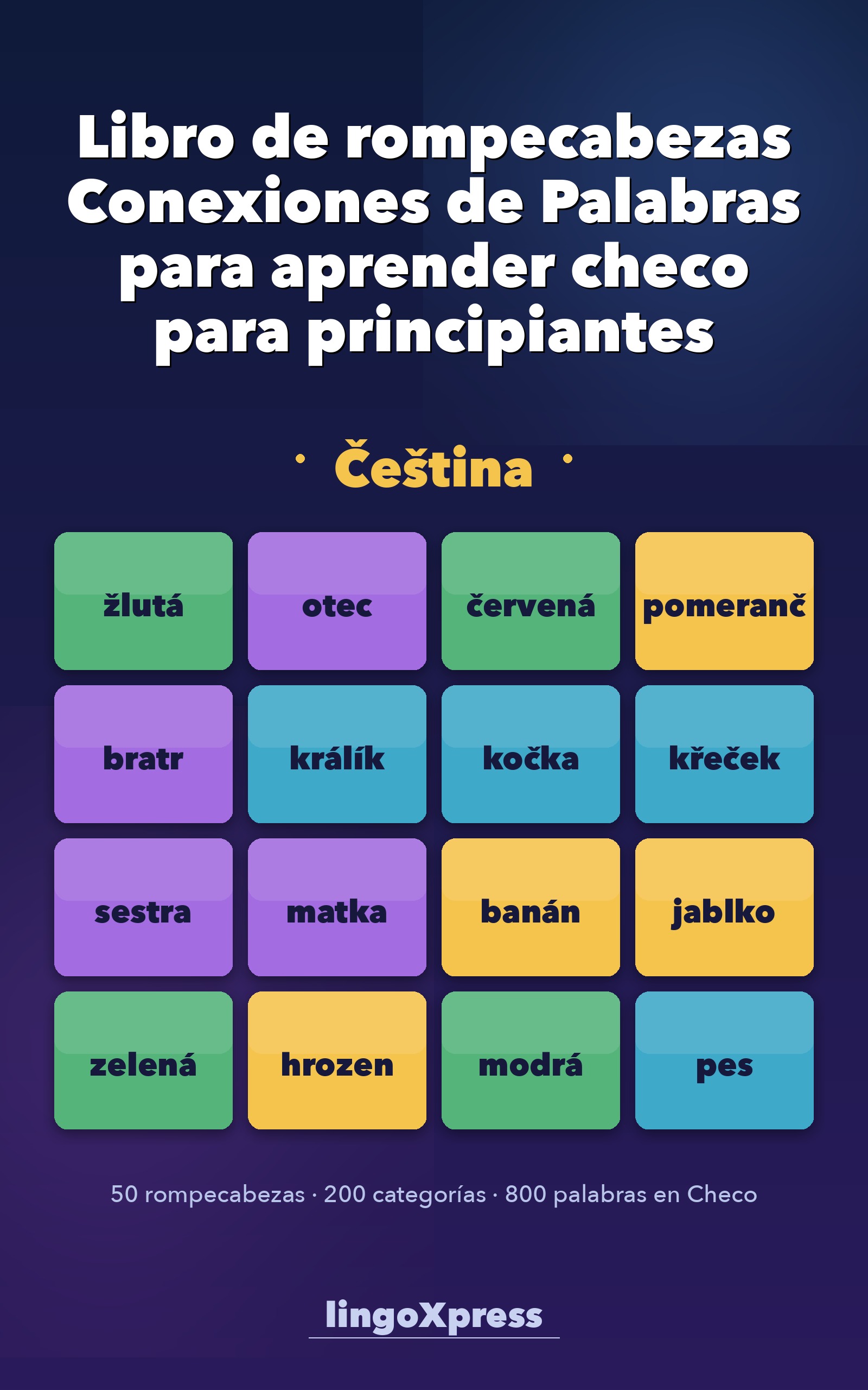 Libro de rompecabezas Conexiones de Palabras para aprender checo para principiantes