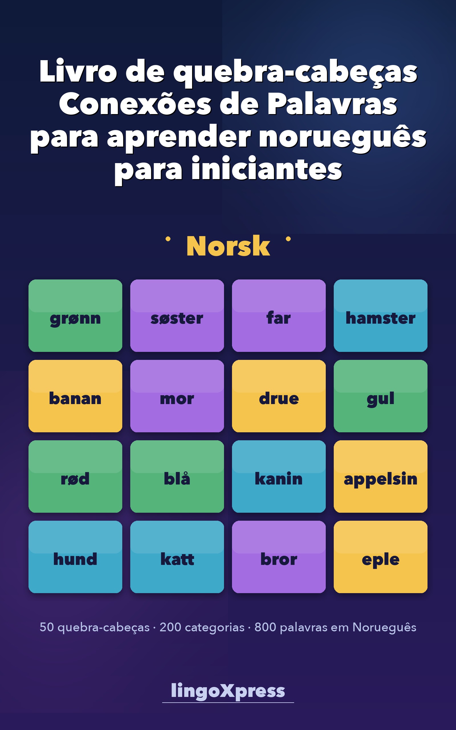 Livro de quebra-cabeças Conexões de Palavras para aprender norueguês para iniciantes