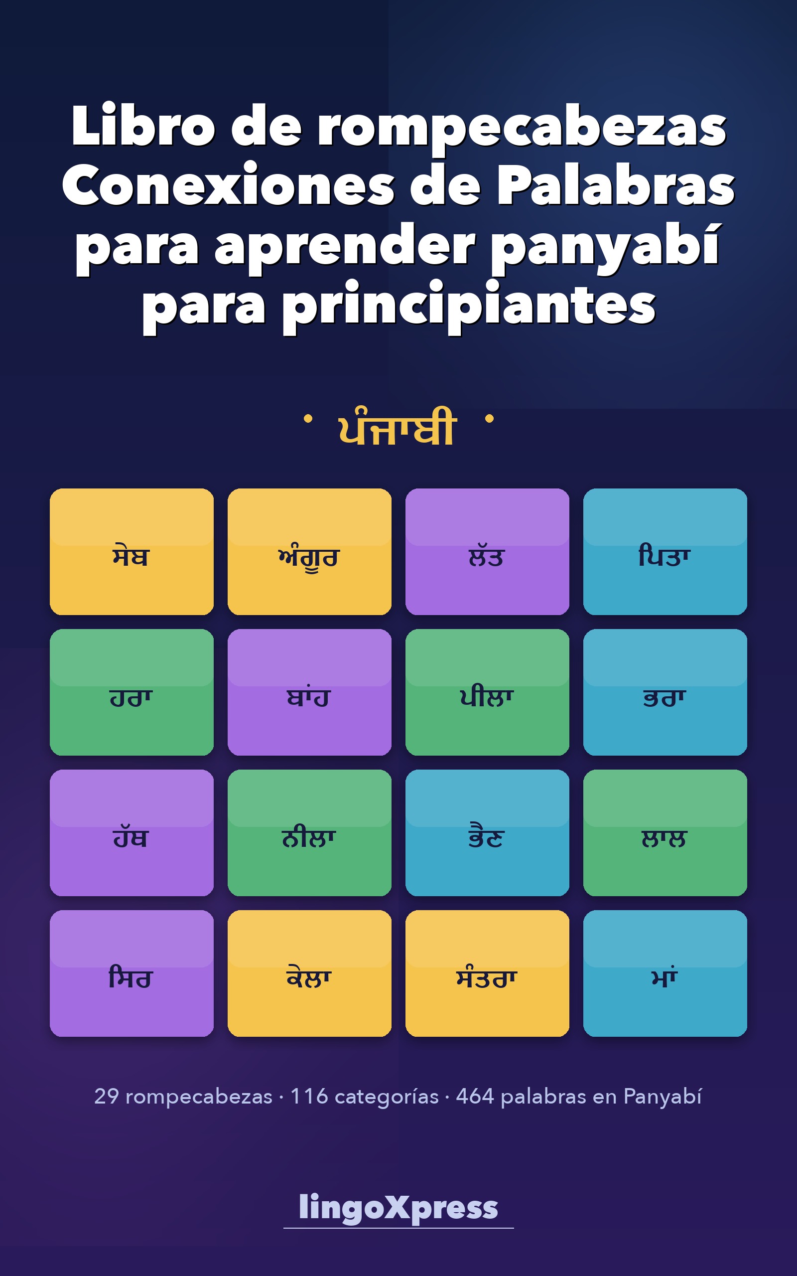 Libro de rompecabezas Conexiones de Palabras para aprender panyabí para principiantes
