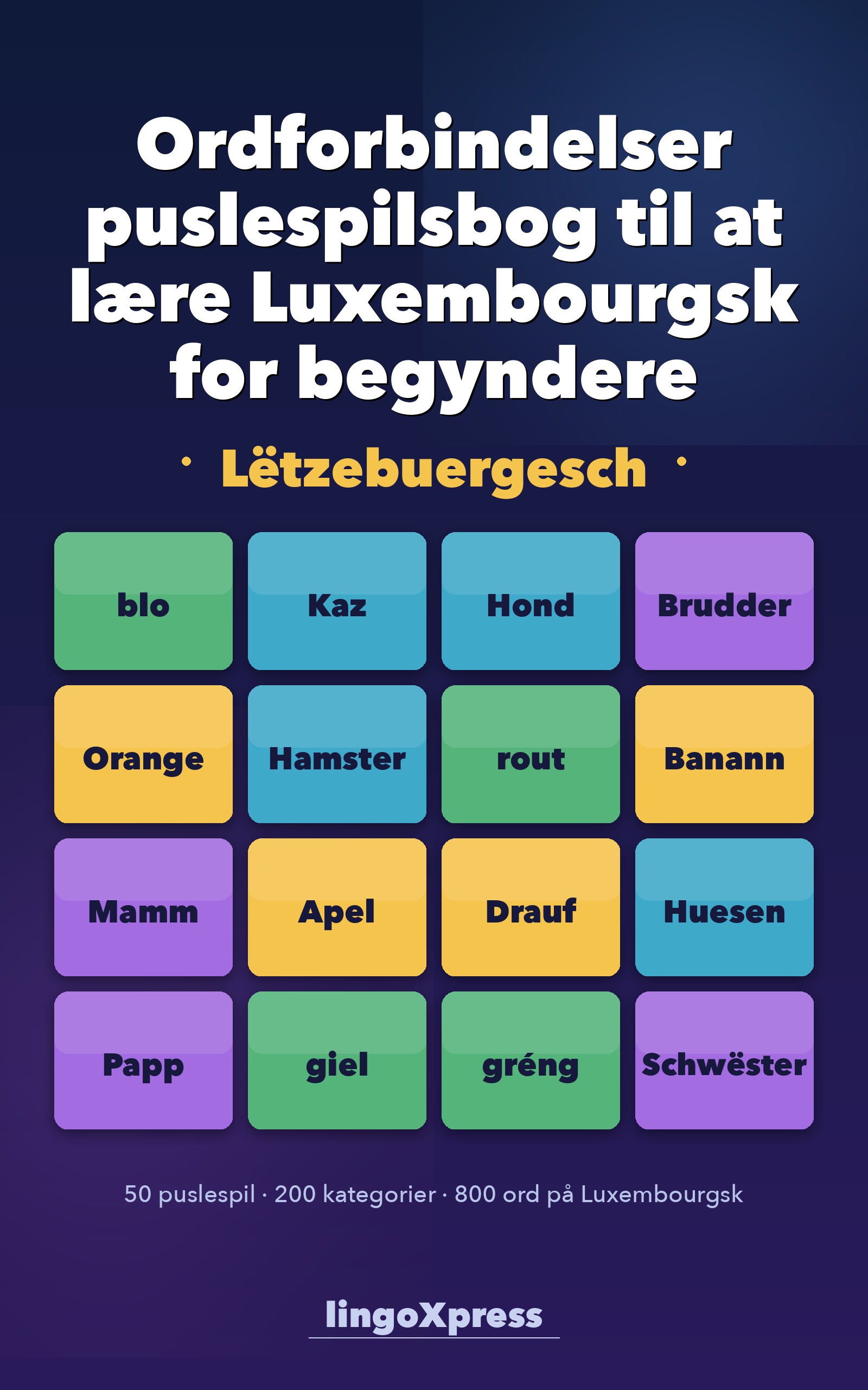 Ordforbindelser puslespilsbog til at lære Luxembourgsk for begyndere