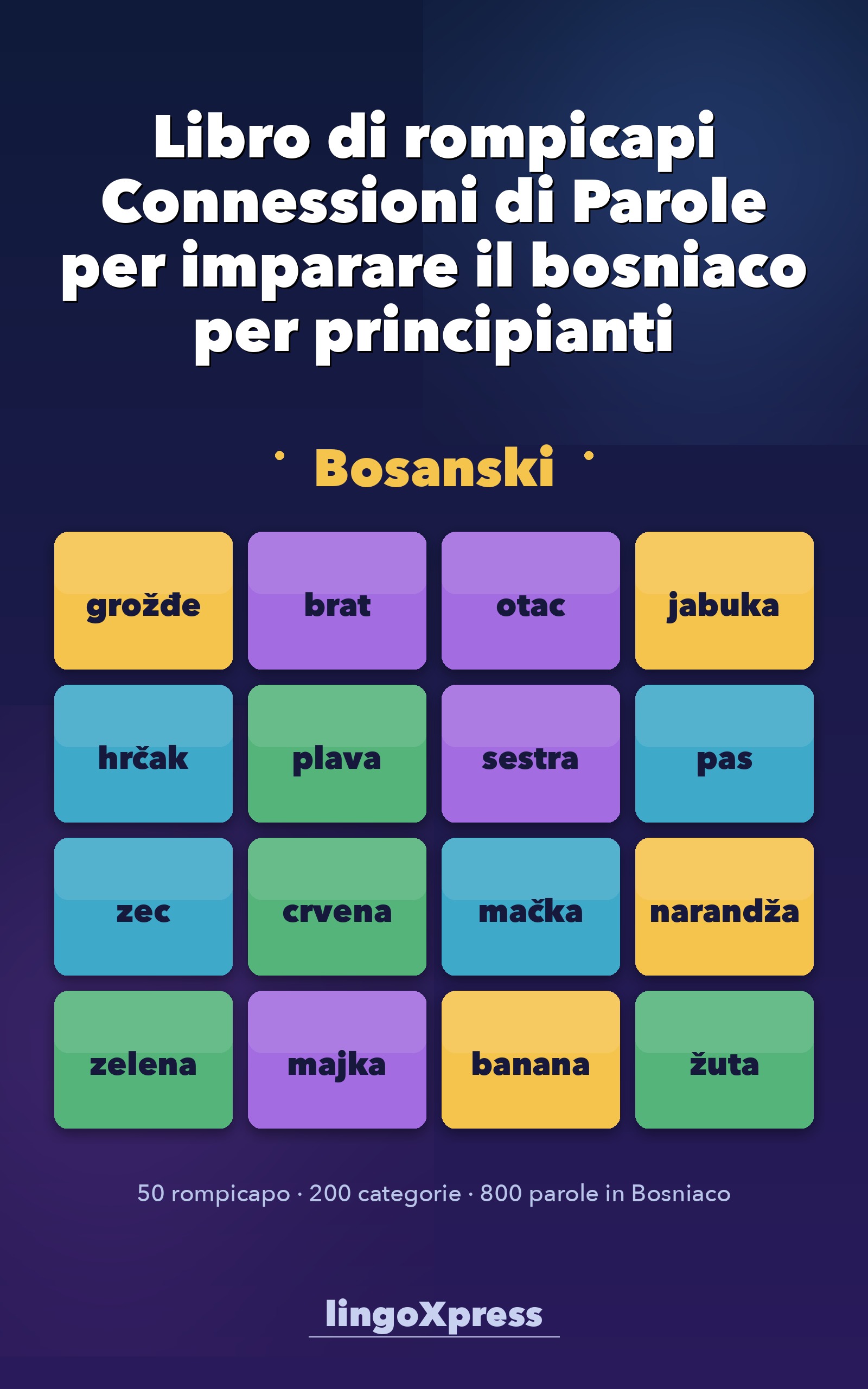 Libro di rompicapi Connessioni di Parole per imparare il bosniaco per principianti