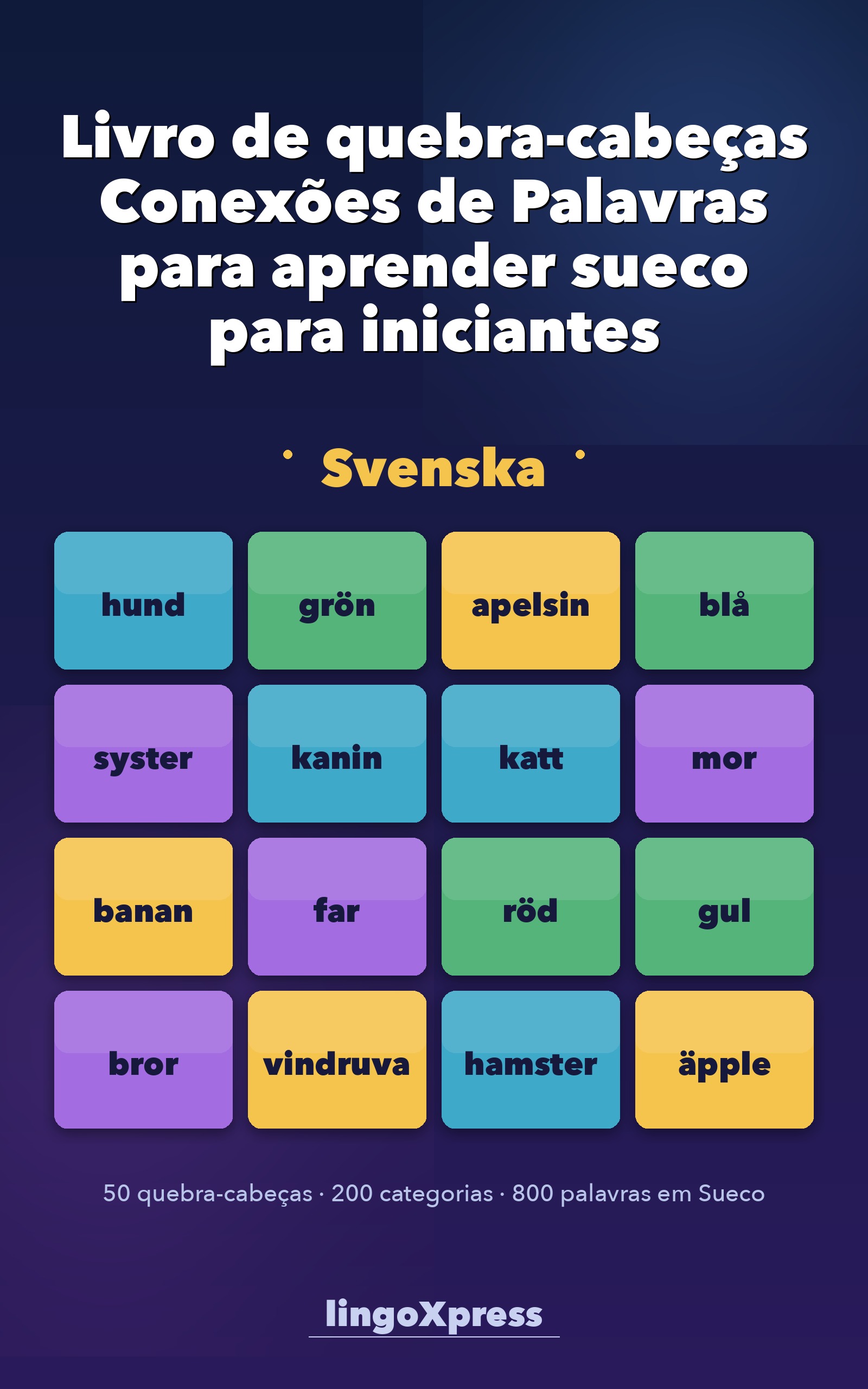 Livro de quebra-cabeças Conexões de Palavras para aprender sueco para iniciantes