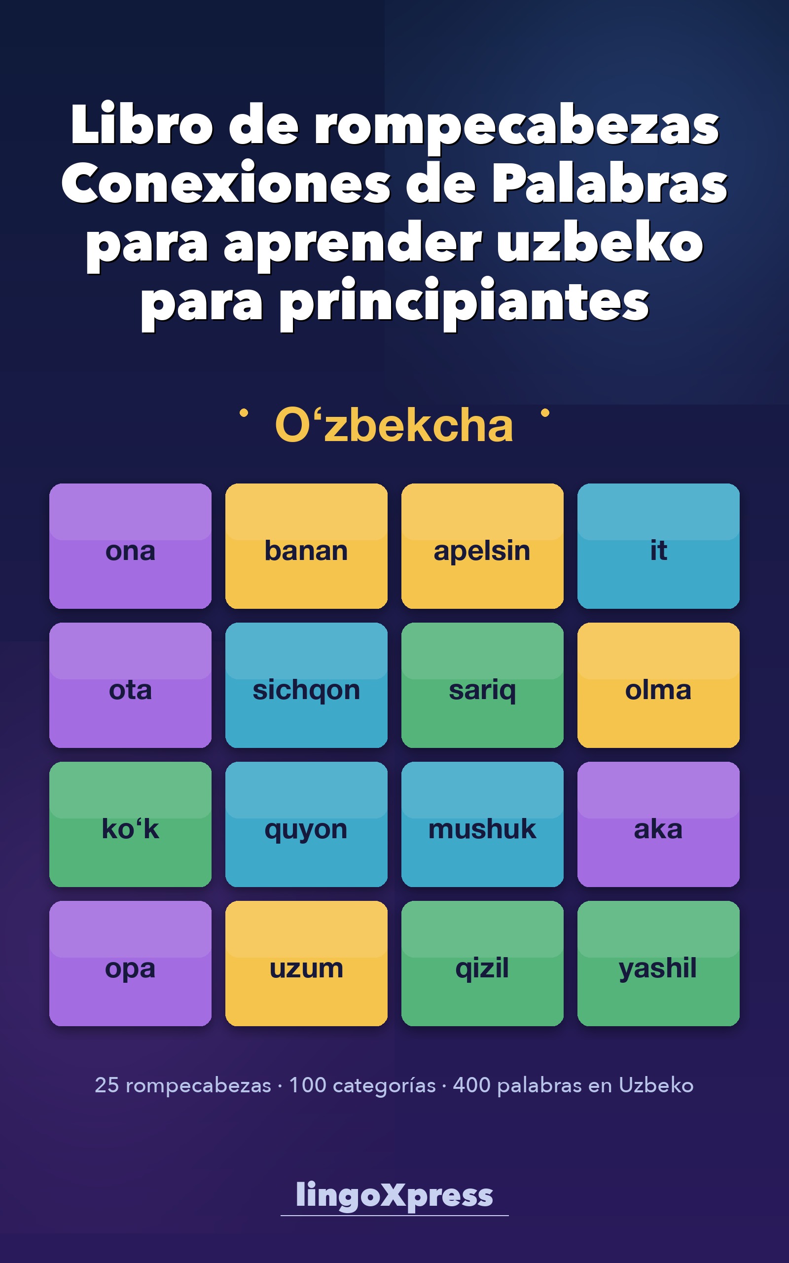 Libro de rompecabezas Conexiones de Palabras para aprender uzbeko para principiantes