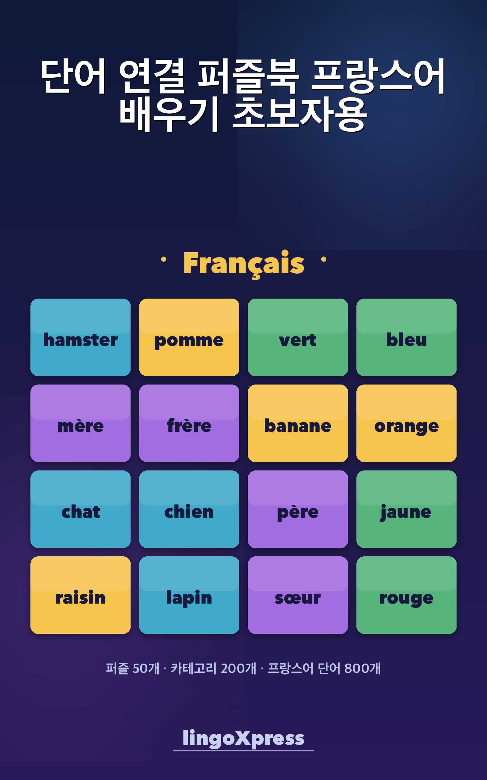 단어 연결 퍼즐북 프랑스어 배우기 초보자용