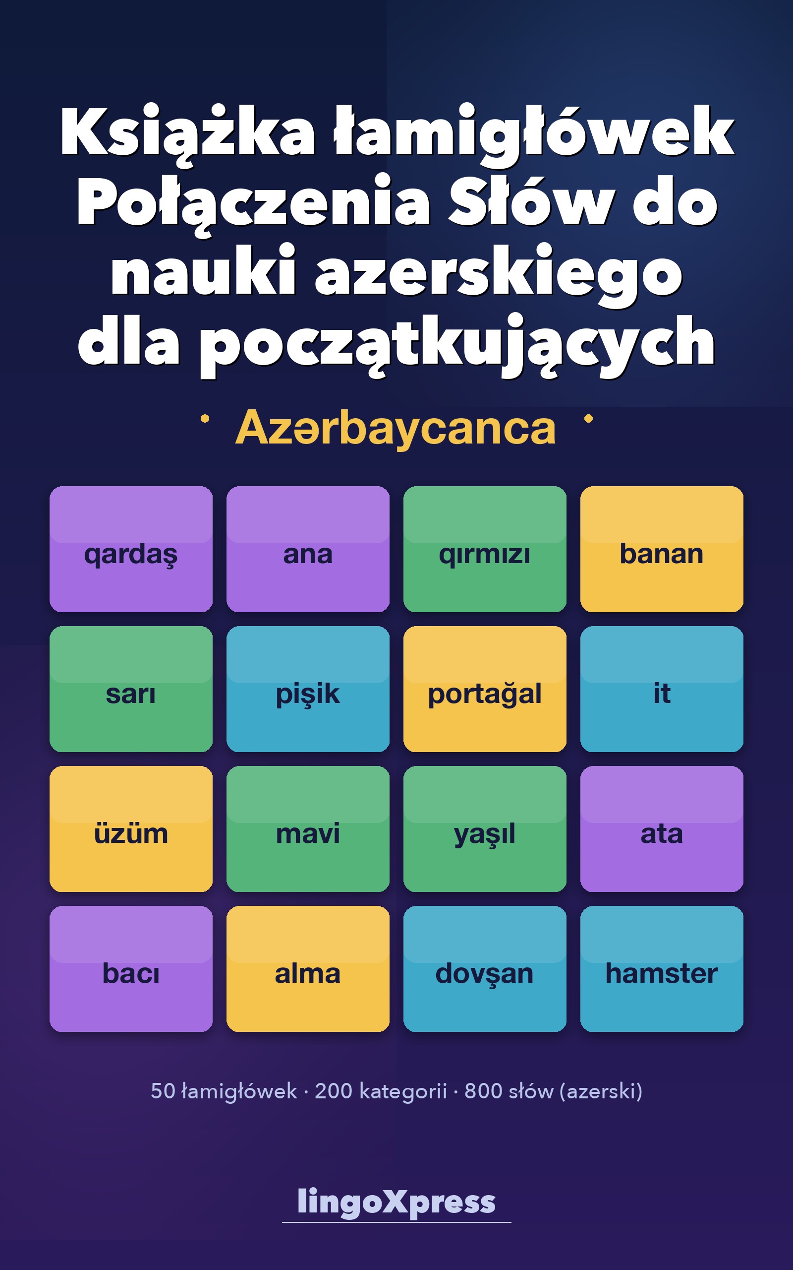 Książka łamigłówek Połączenia Słów do nauki azerskiego dla początkujących