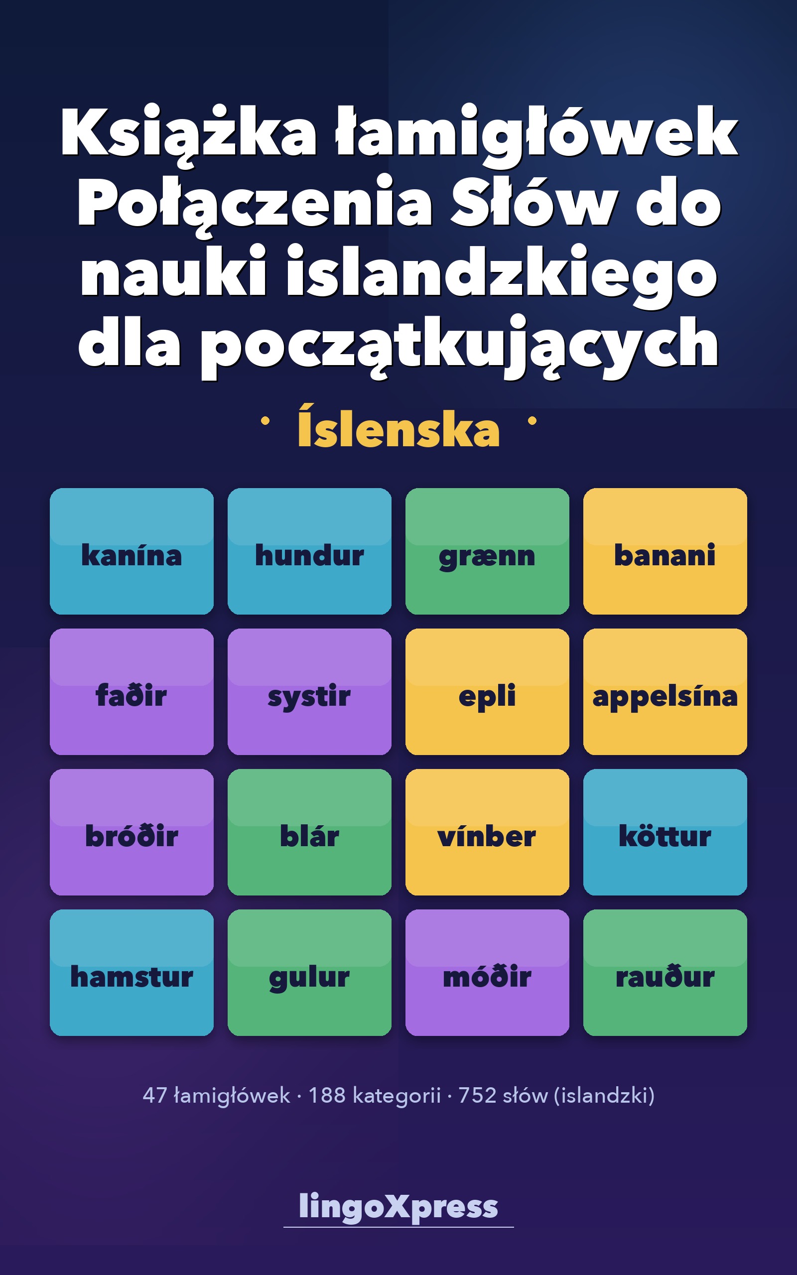 Książka łamigłówek Połączenia Słów do nauki islandzkiego dla początkujących