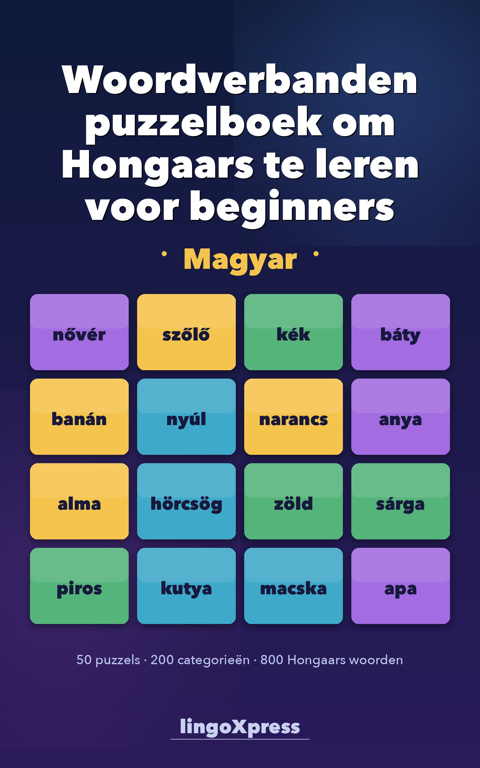 Woordverbanden puzzelboek om Hongaars te leren voor beginners