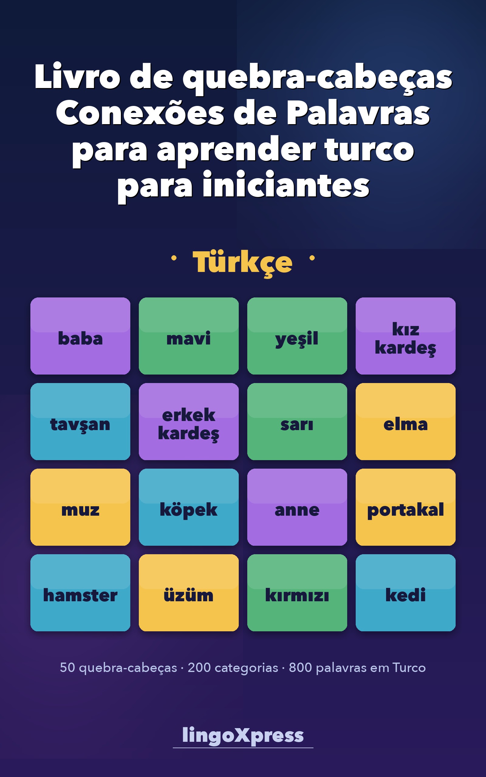 Livro de quebra-cabeças Conexões de Palavras para aprender turco para iniciantes