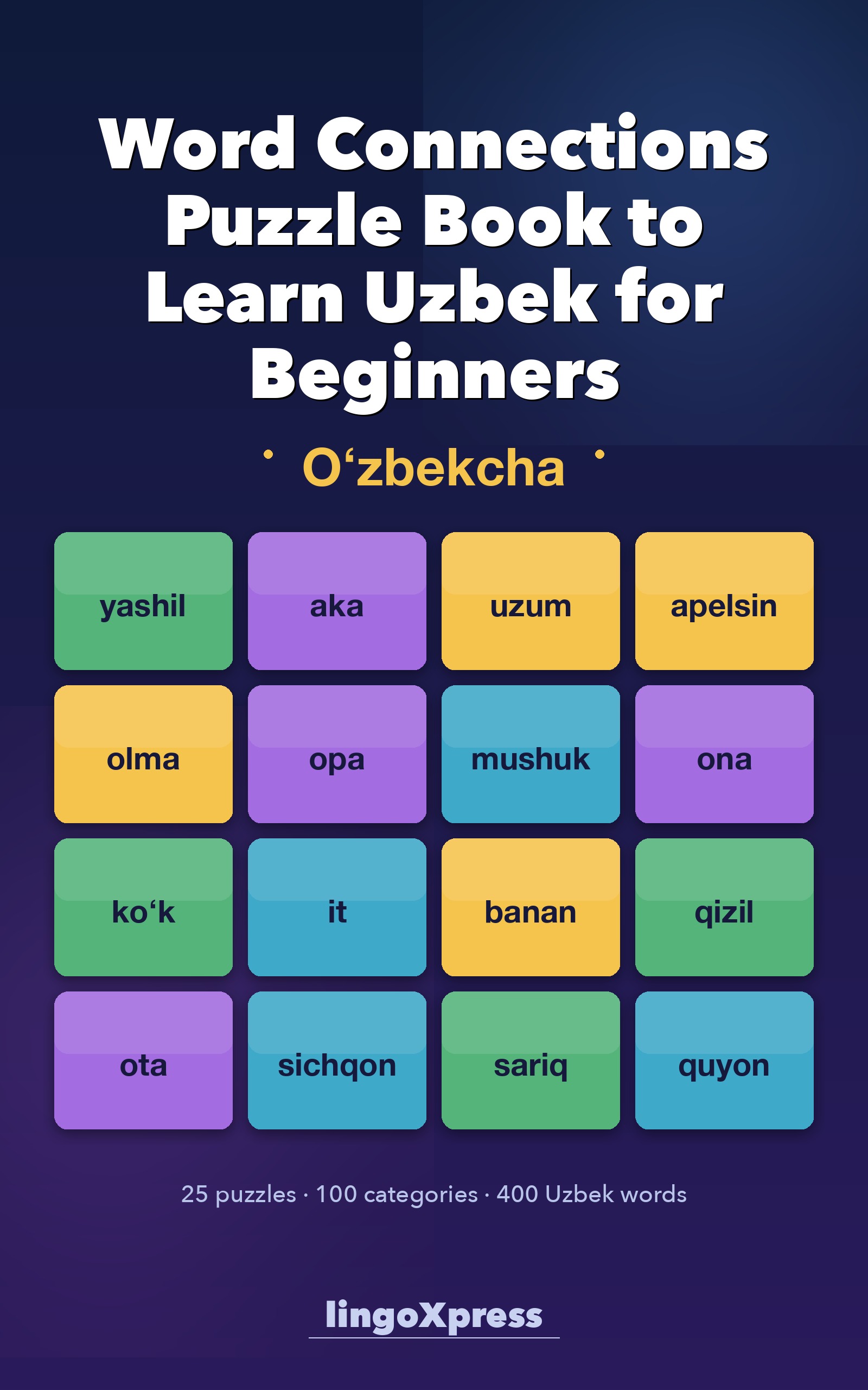 Word Connections Puzzle Book to Learn Uzbek for Beginners