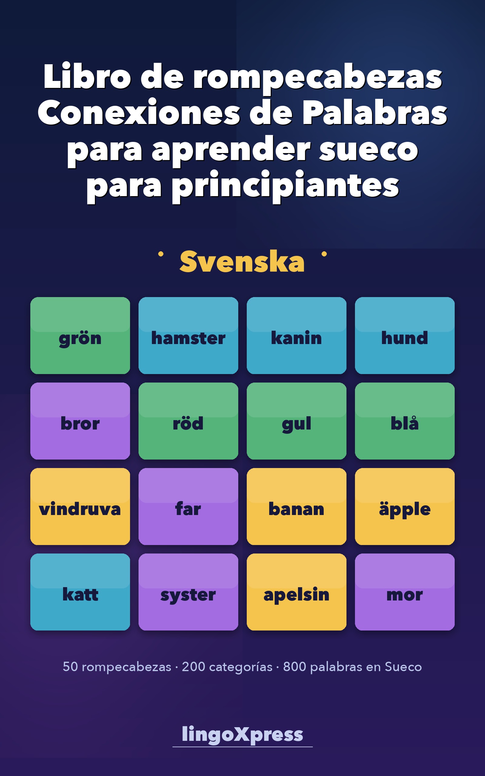 Libro de rompecabezas Conexiones de Palabras para aprender sueco para principiantes