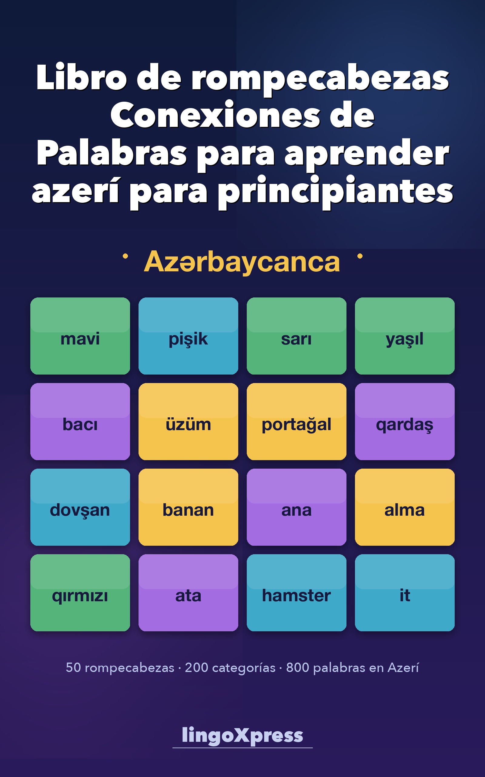 Libro de rompecabezas Conexiones de Palabras para aprender azerí para principiantes