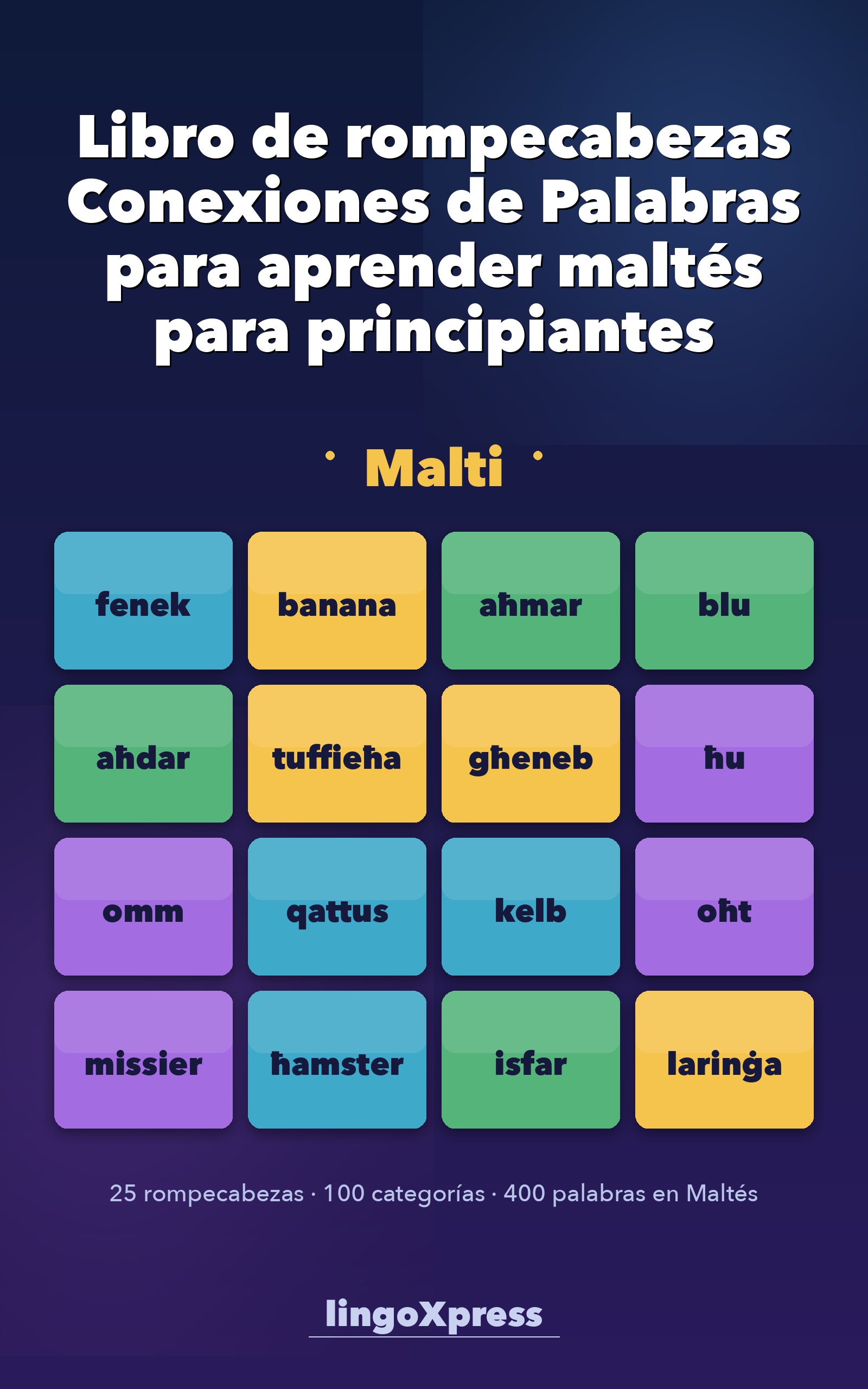 Libro de rompecabezas Conexiones de Palabras para aprender maltés para principiantes