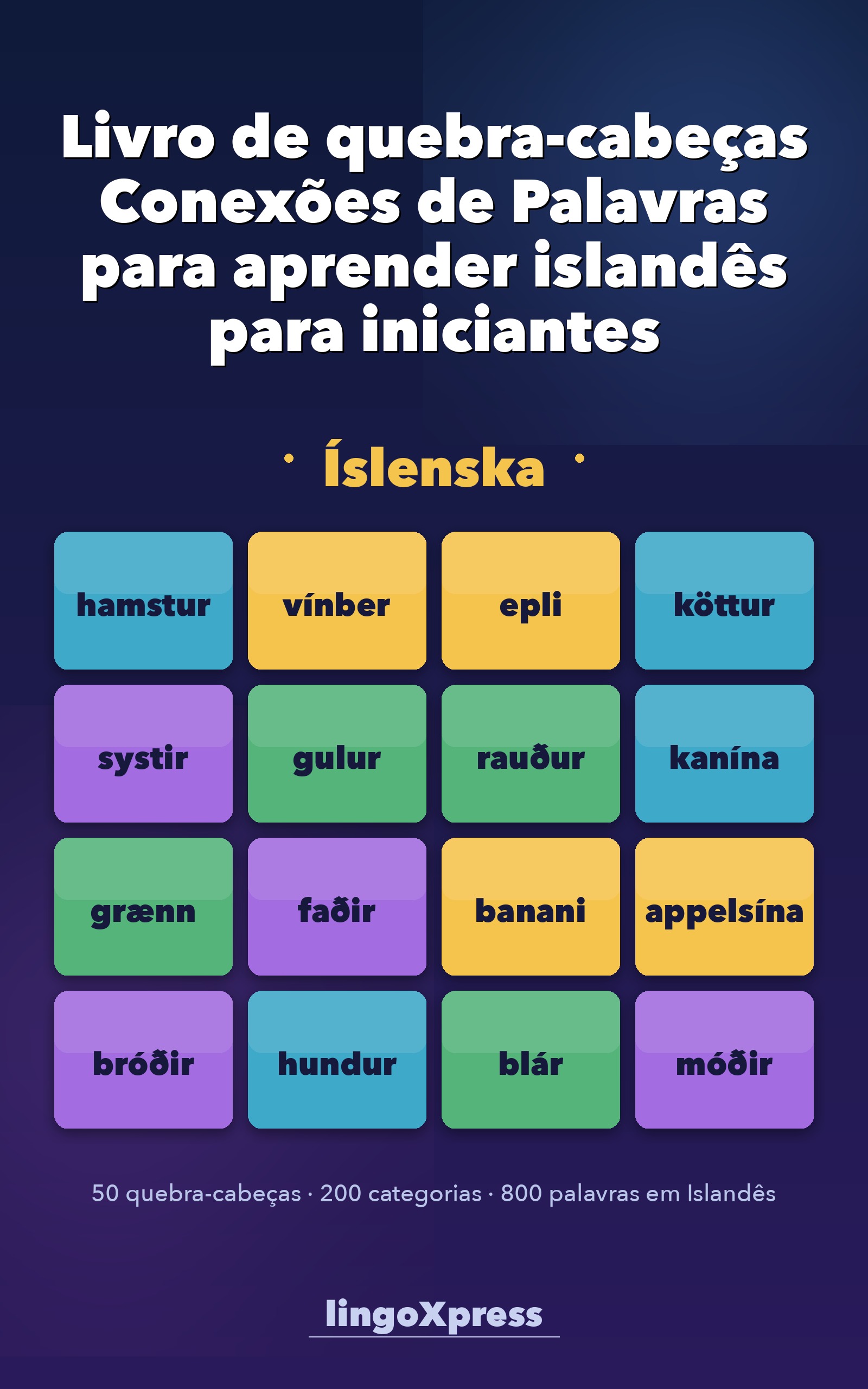 Livro de quebra-cabeças Conexões de Palavras para aprender islandês para iniciantes