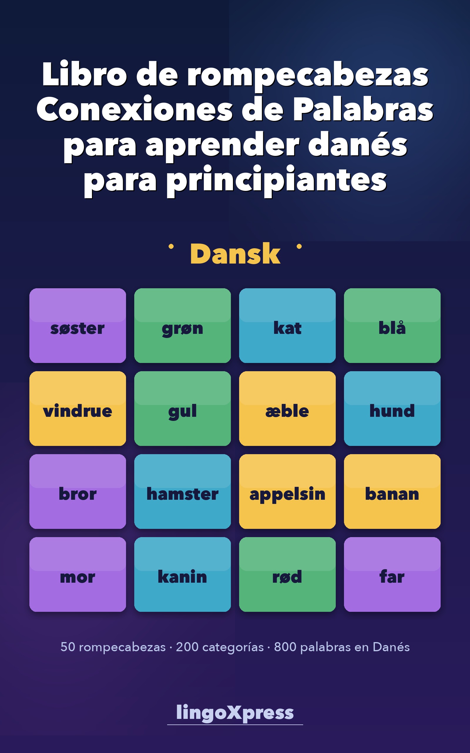 Libro de rompecabezas Conexiones de Palabras para aprender danés para principiantes