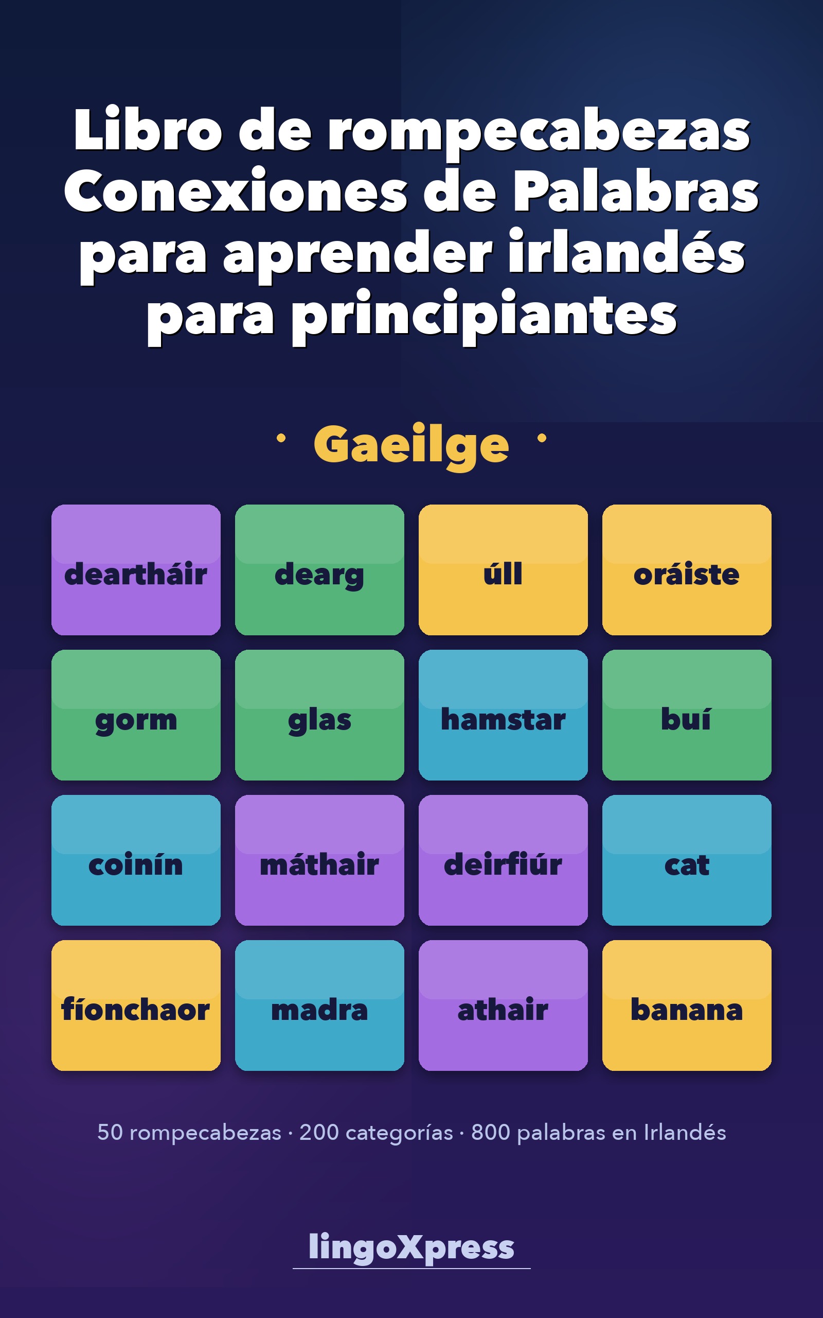 Libro de rompecabezas Conexiones de Palabras para aprender irlandés para principiantes