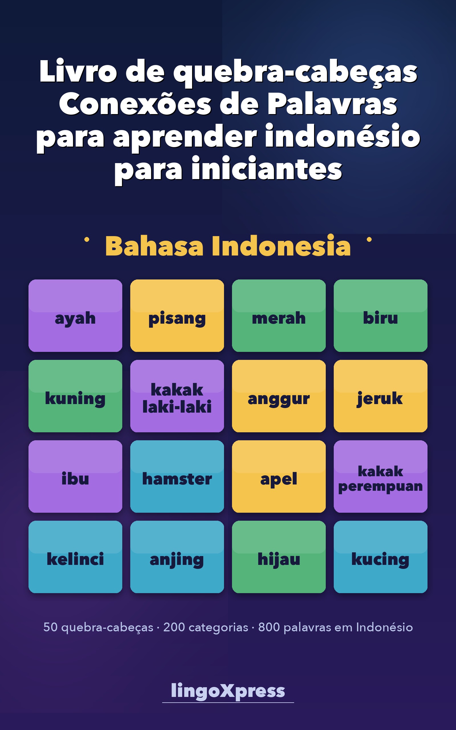 Livro de quebra-cabeças Conexões de Palavras para aprender indonésio para iniciantes