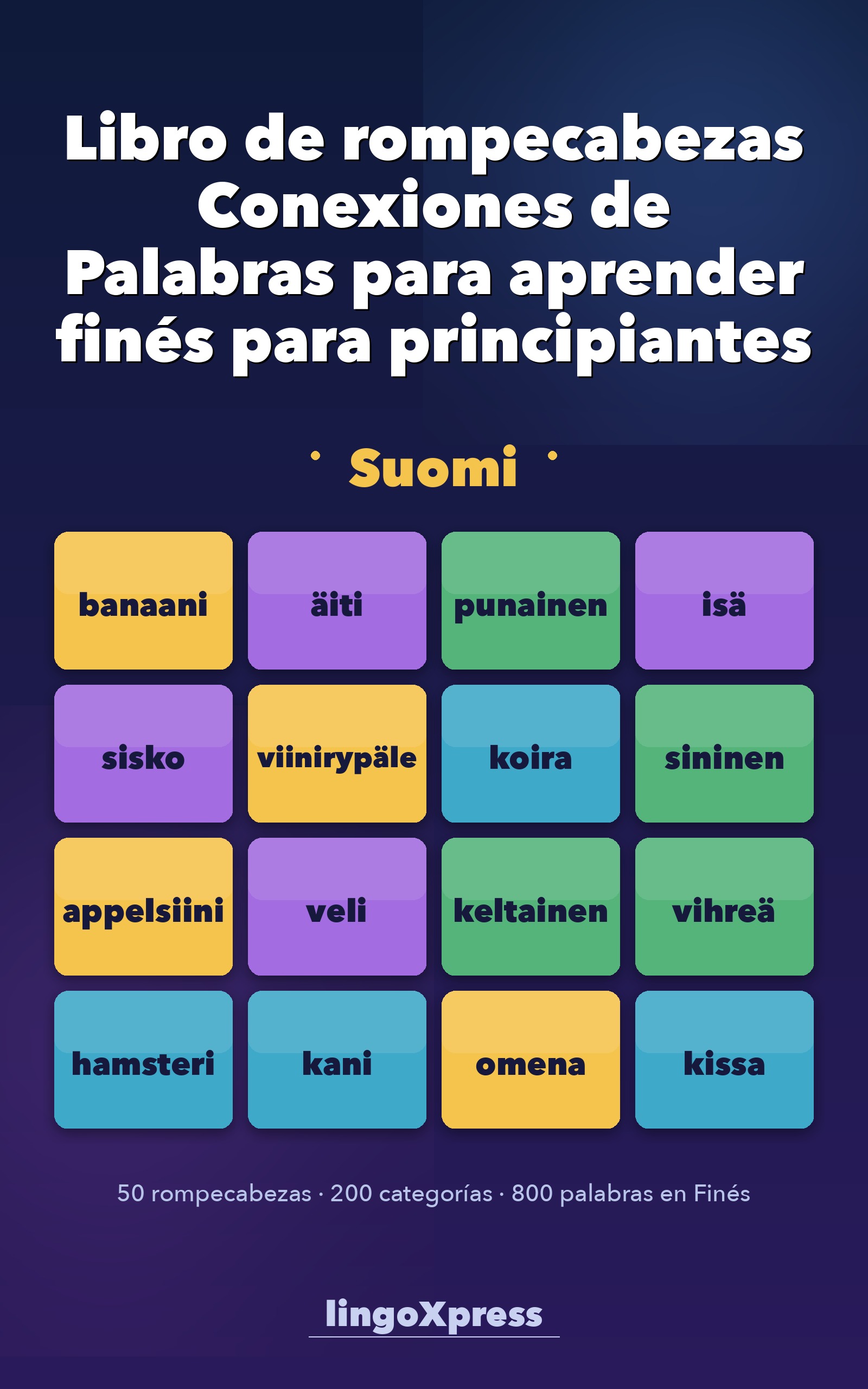 Libro de rompecabezas Conexiones de Palabras para aprender finés para principiantes