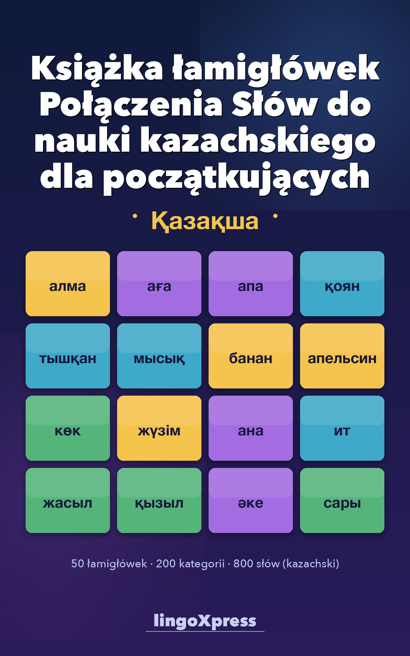 Książka łamigłówek Połączenia Słów do nauki kazachskiego dla początkujących