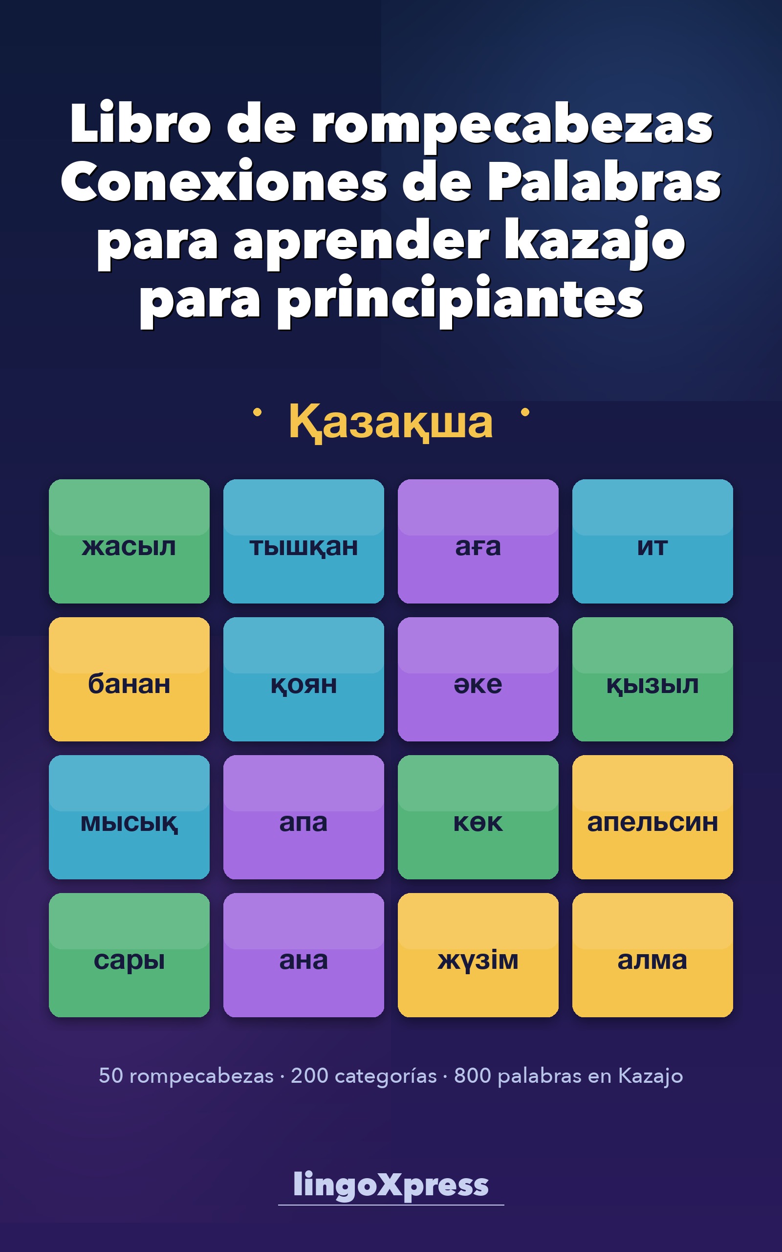 Libro de rompecabezas Conexiones de Palabras para aprender kazajo para principiantes