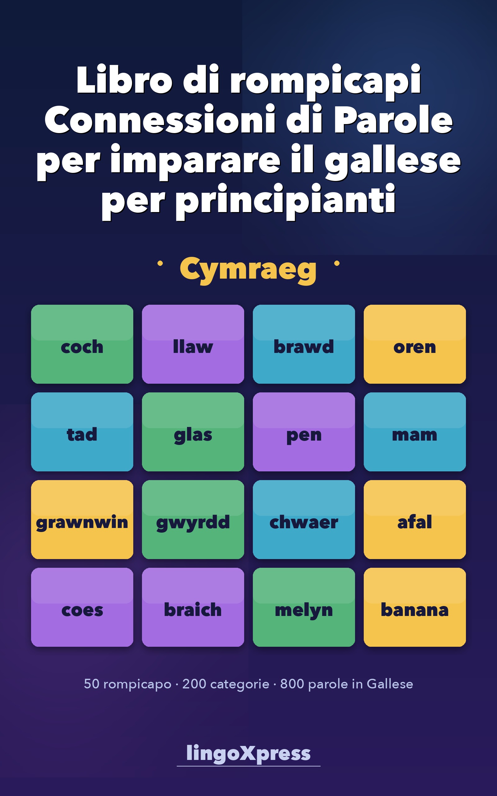 Libro di rompicapi Connessioni di Parole per imparare il gallese per principianti