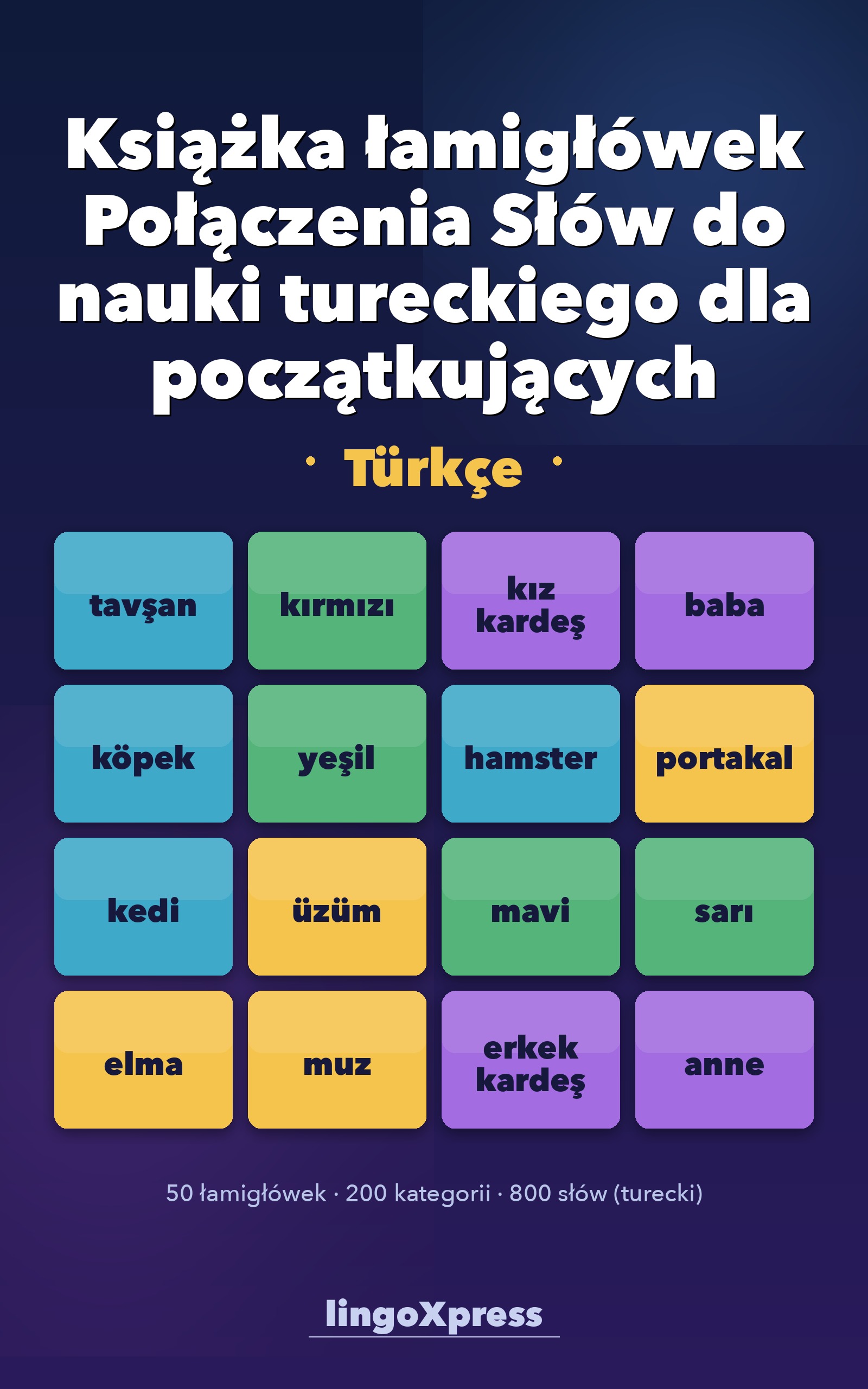 Książka łamigłówek Połączenia Słów do nauki tureckiego dla początkujących