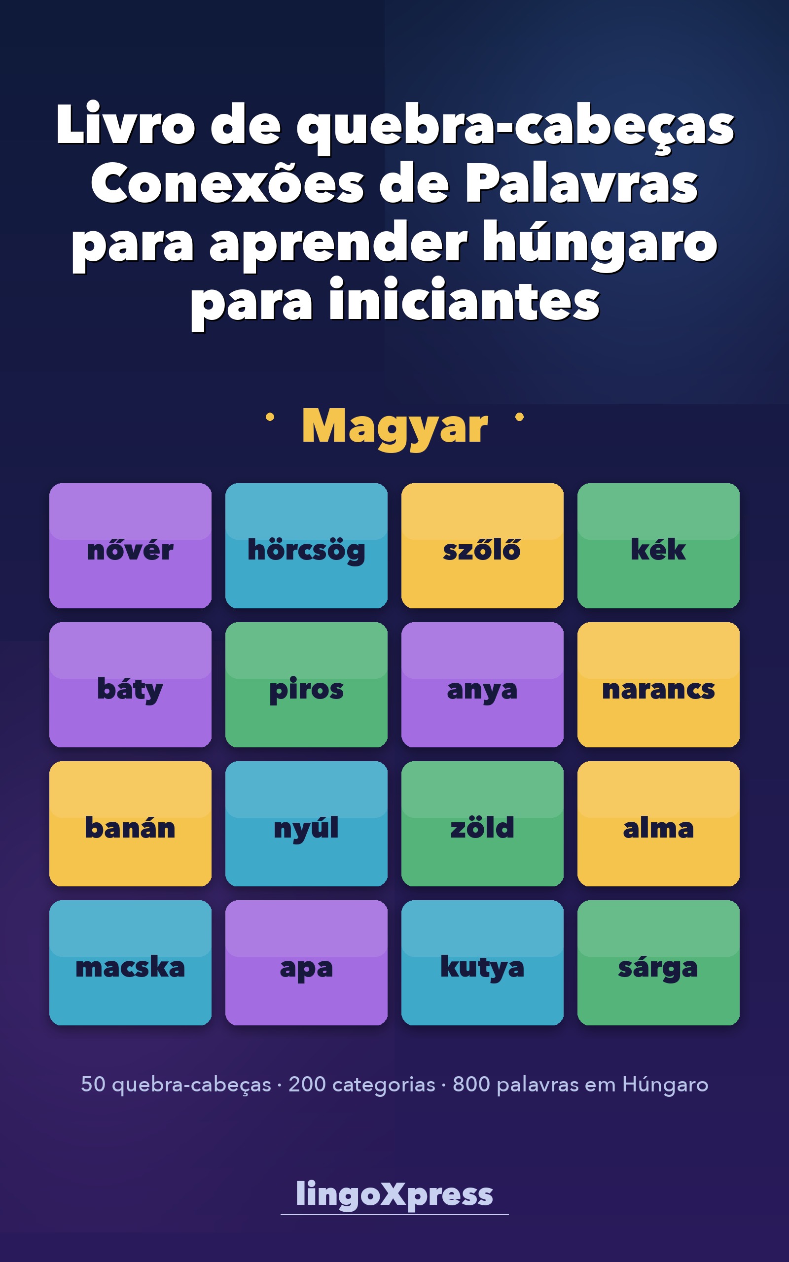 Livro de quebra-cabeças Conexões de Palavras para aprender húngaro para iniciantes