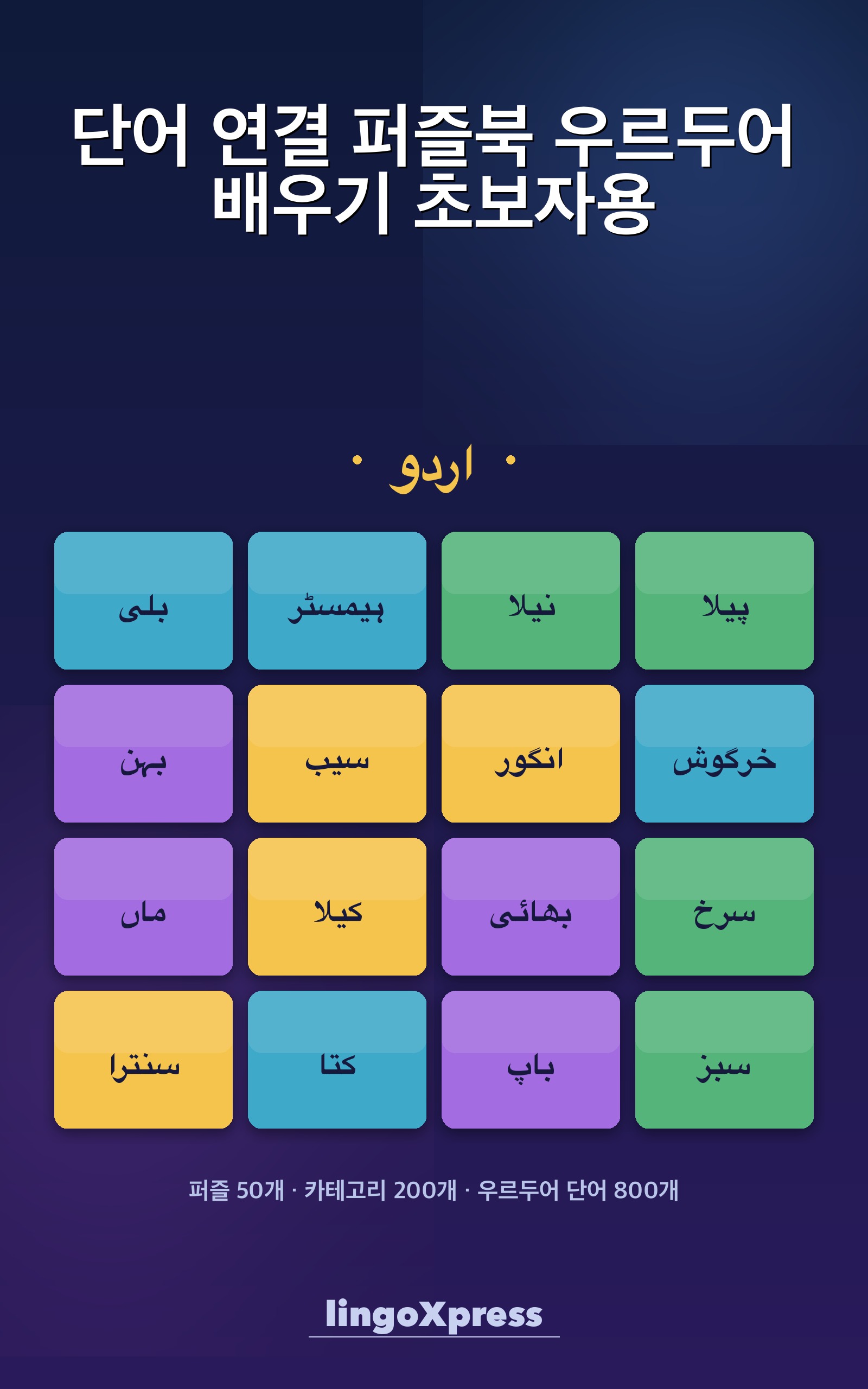 단어 연결 퍼즐북 우르두어 배우기 초보자용