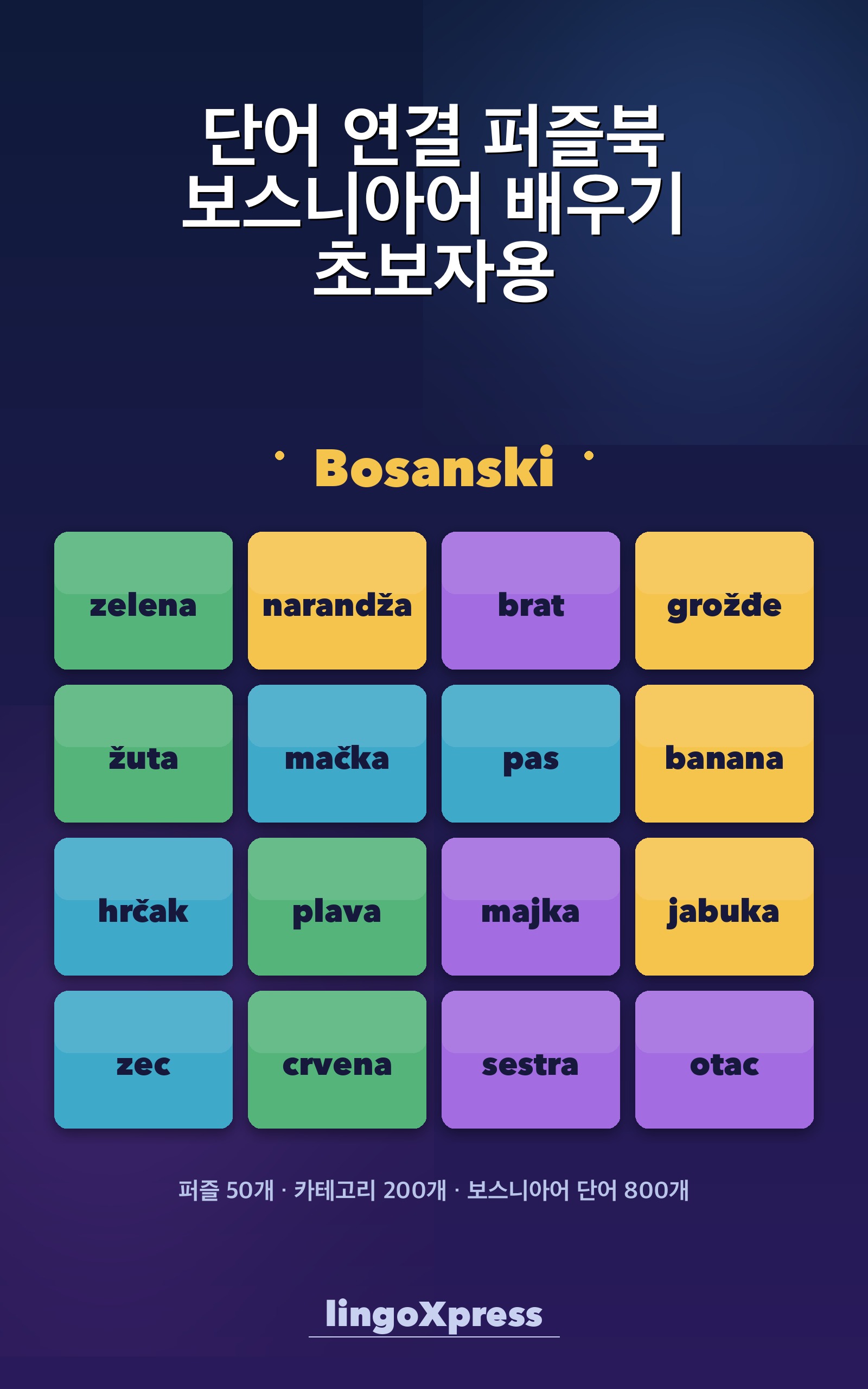 단어 연결 퍼즐북 보스니아어 배우기 초보자용