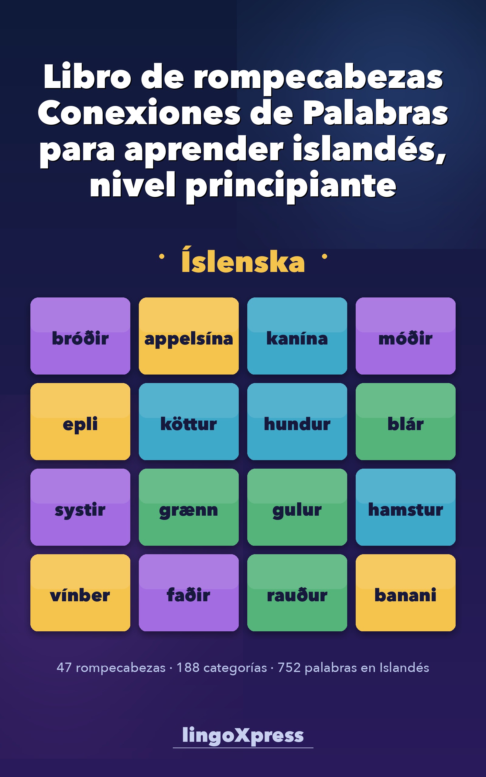 Libro de rompecabezas Conexiones de Palabras para aprender islandés para principiantes