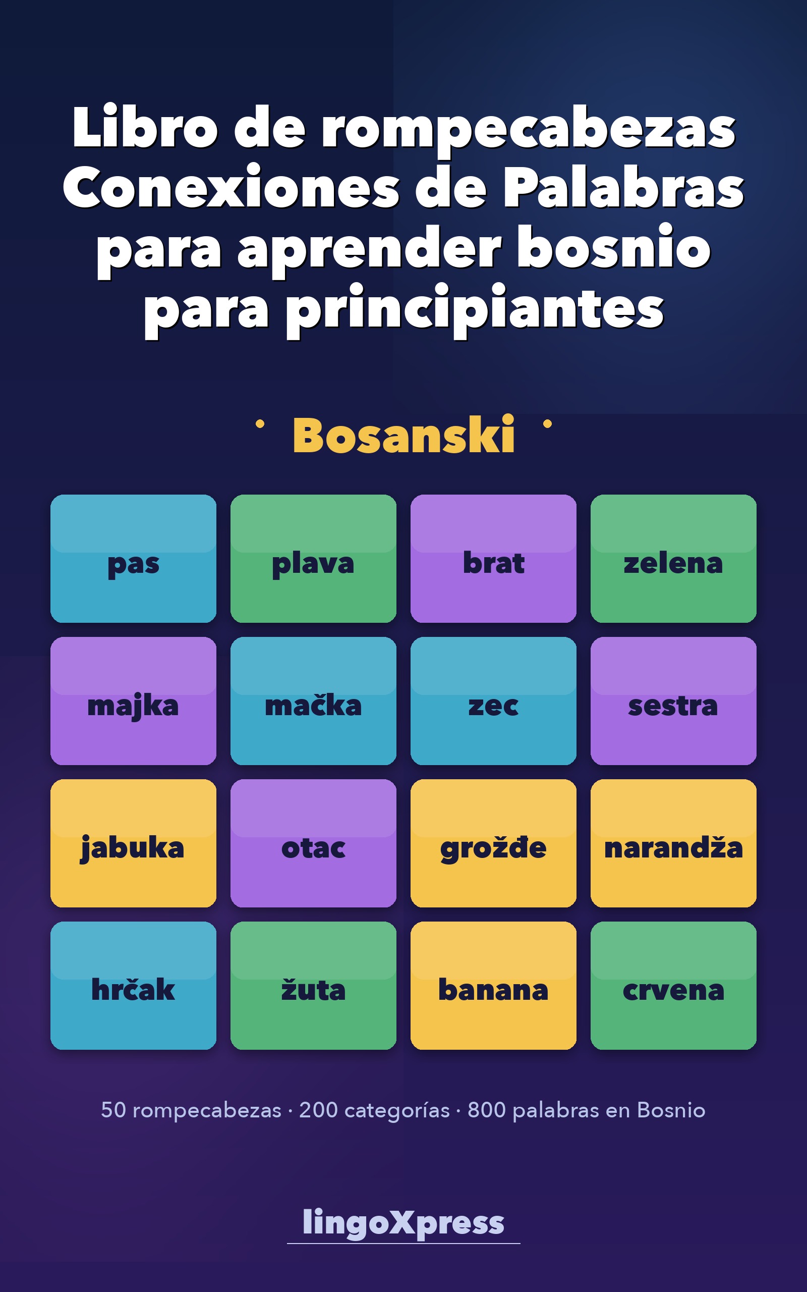 Libro de rompecabezas Conexiones de Palabras para aprender bosnio para principiantes