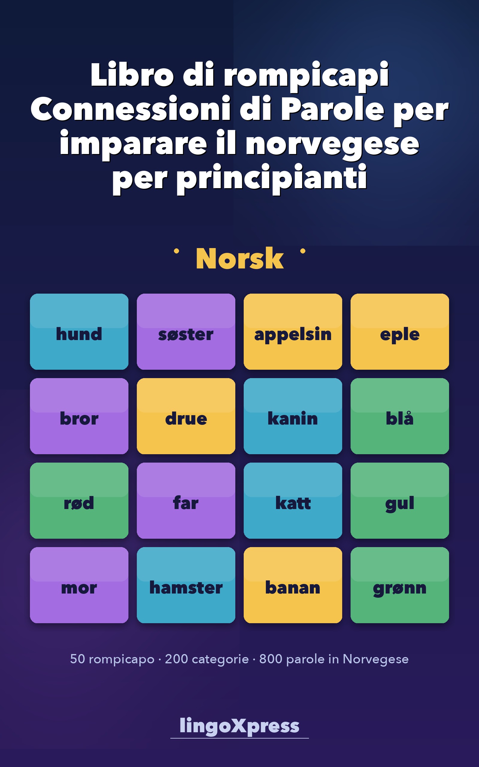 Libro di rompicapi Connessioni di Parole per imparare il norvegese per principianti