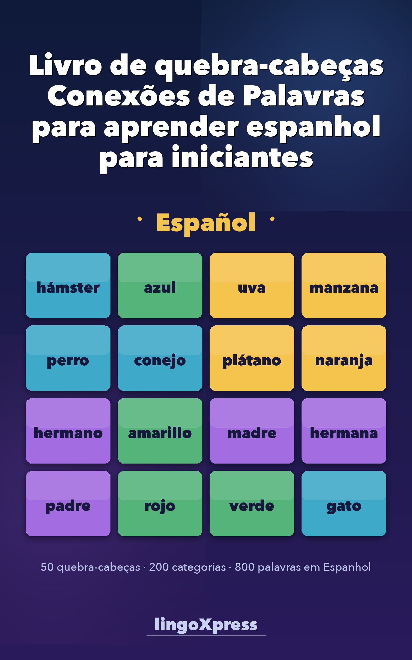 Livro de quebra-cabeças Conexões de Palavras para aprender espanhol para iniciantes