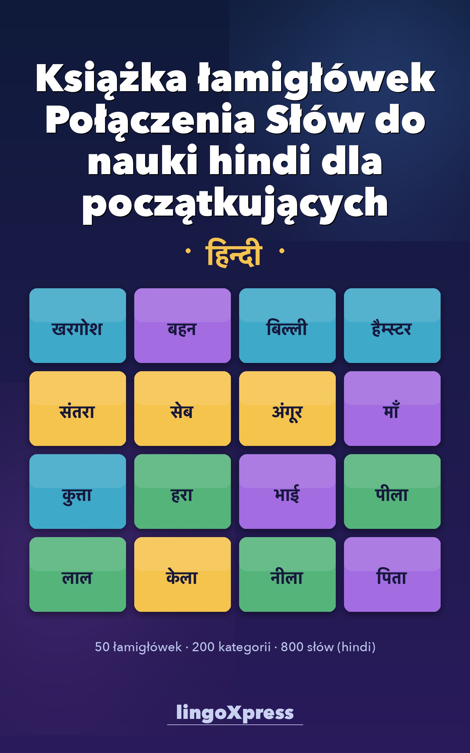 Książka łamigłówek Połączenia Słów do nauki hindi dla początkujących
