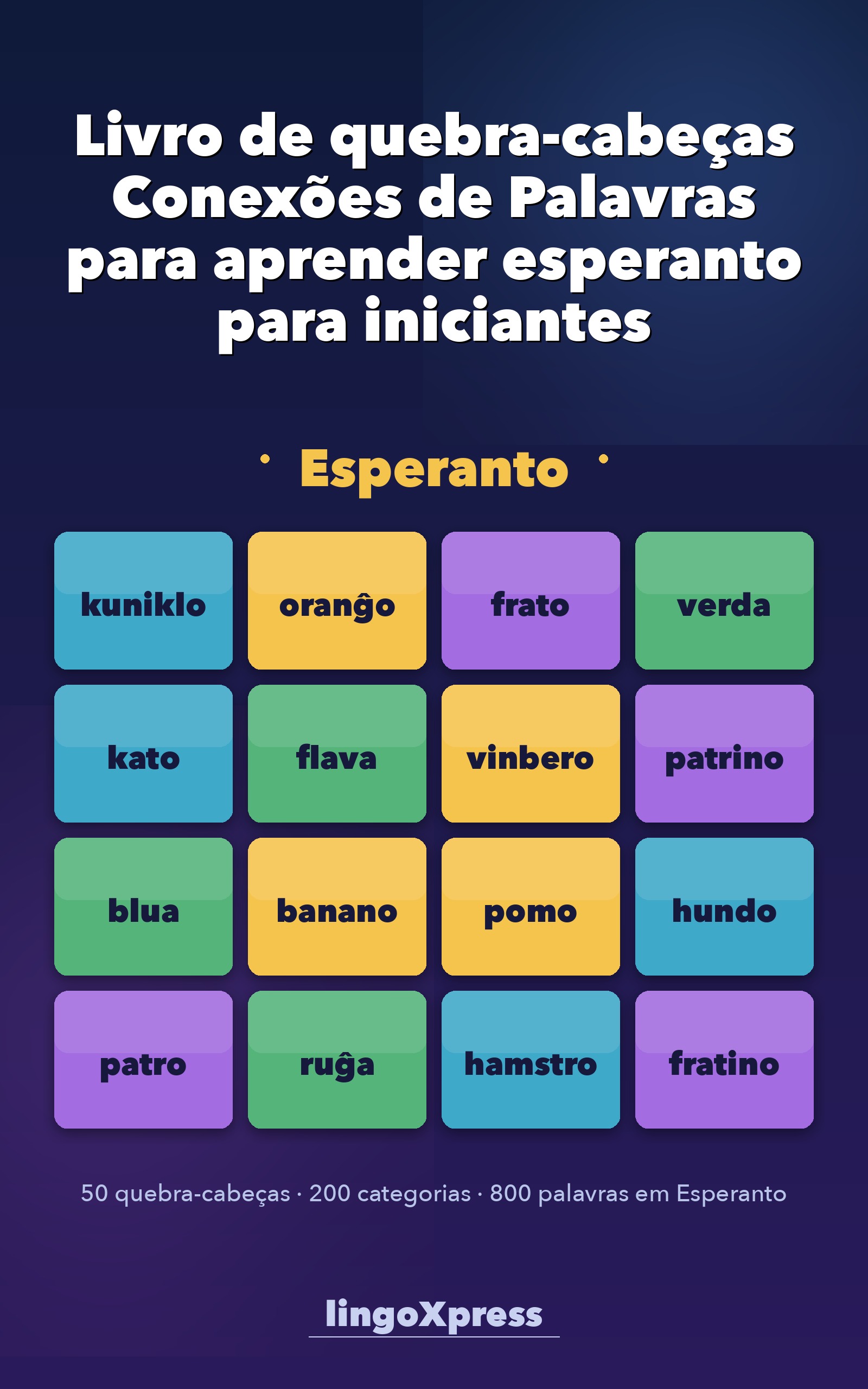 Livro de quebra-cabeças Conexões de Palavras para aprender esperanto para iniciantes