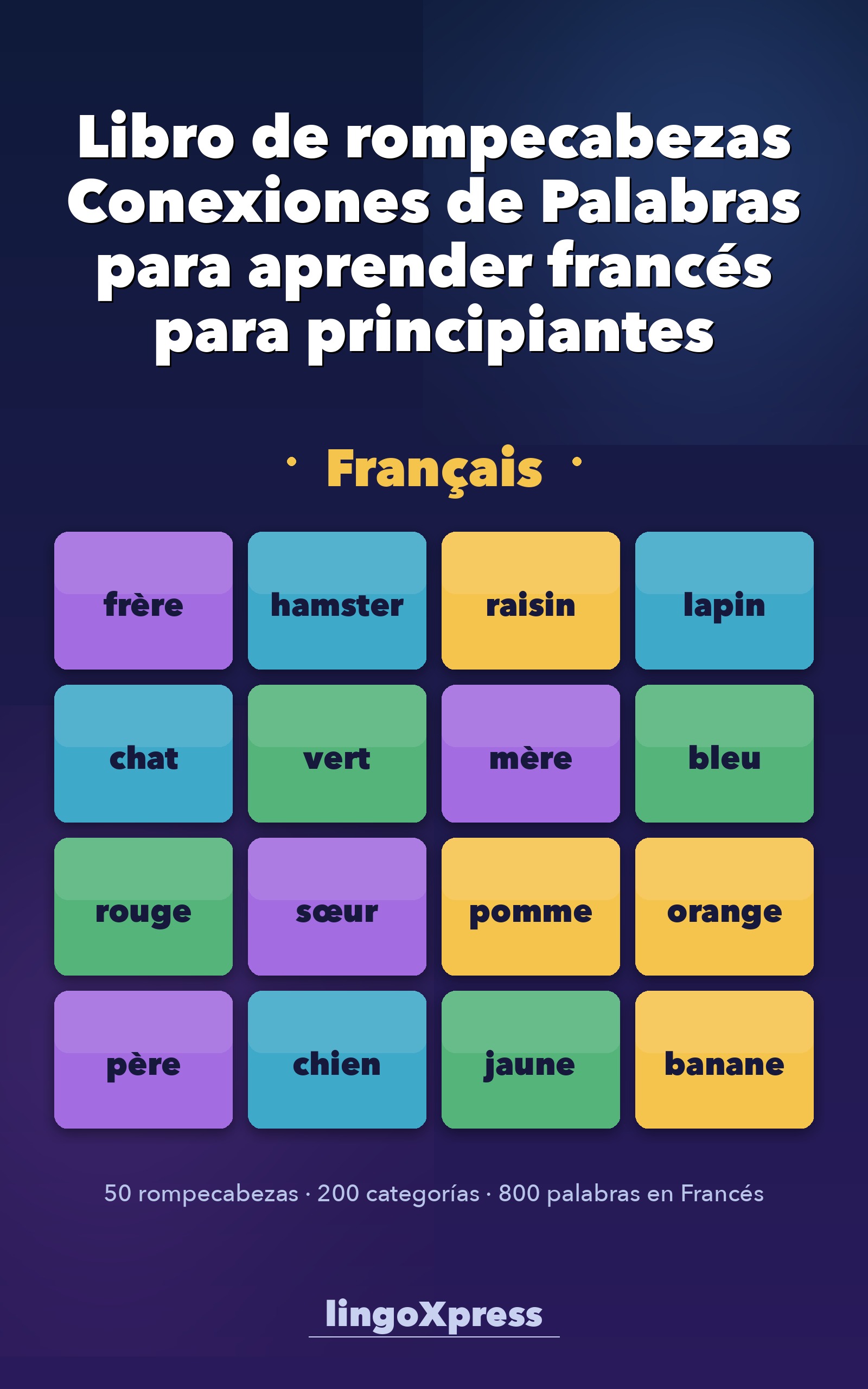 Libro de rompecabezas Conexiones de Palabras para aprender francés para principiantes