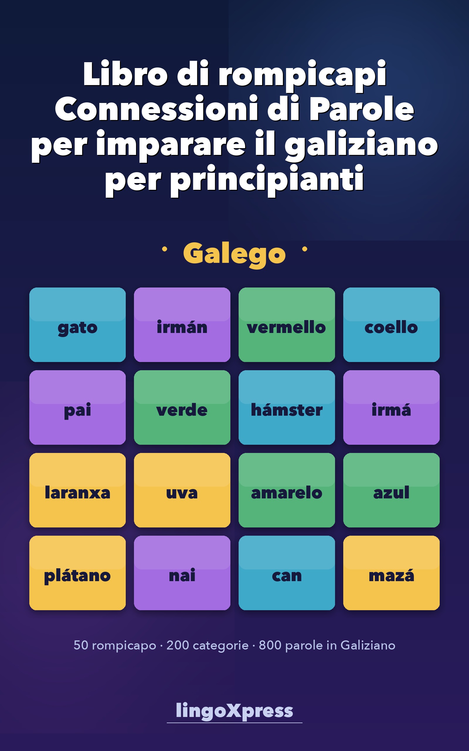 Libro di rompicapi Connessioni di Parole per imparare il galiziano per principianti