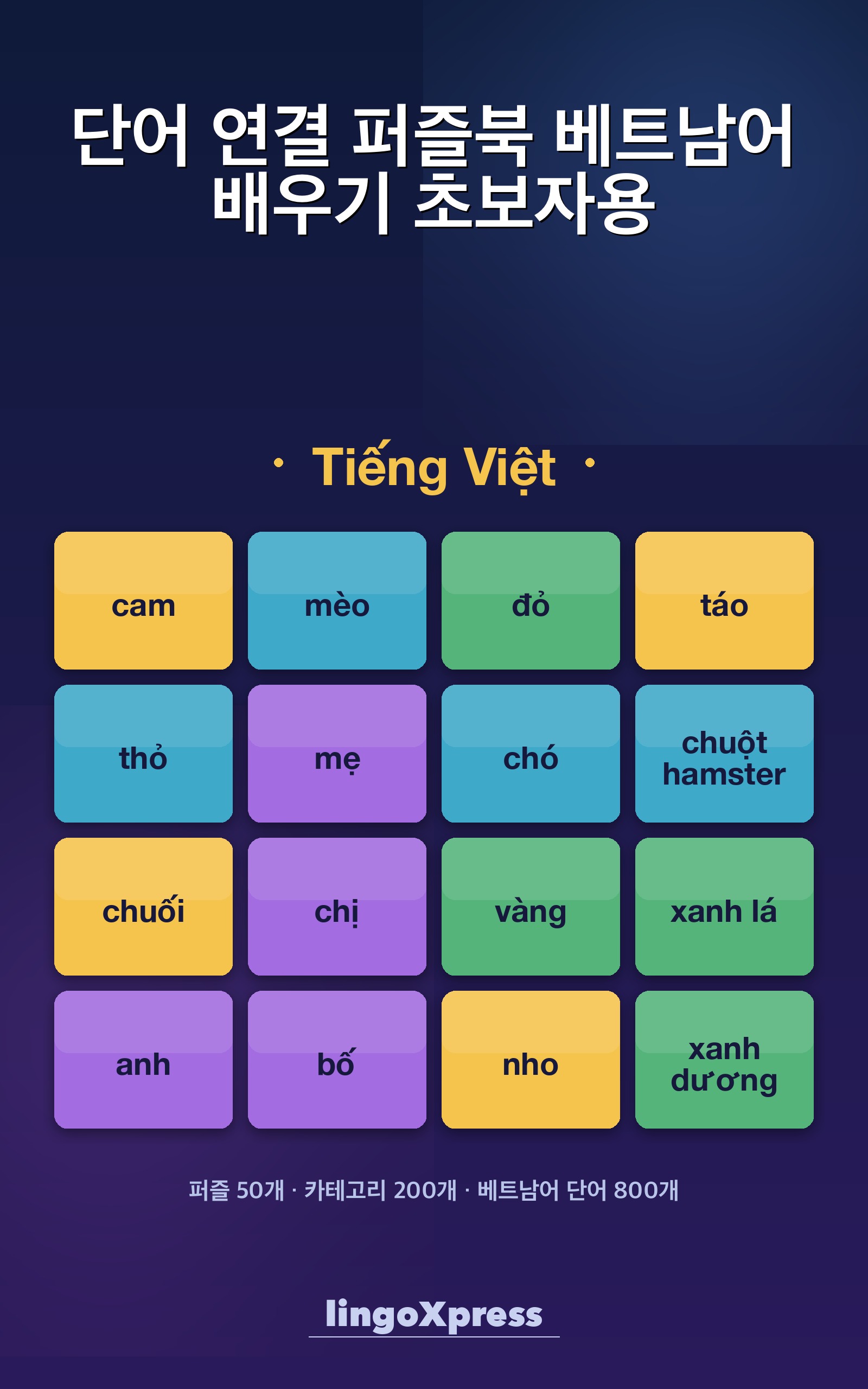 단어 연결 퍼즐북 베트남어 배우기 초보자용