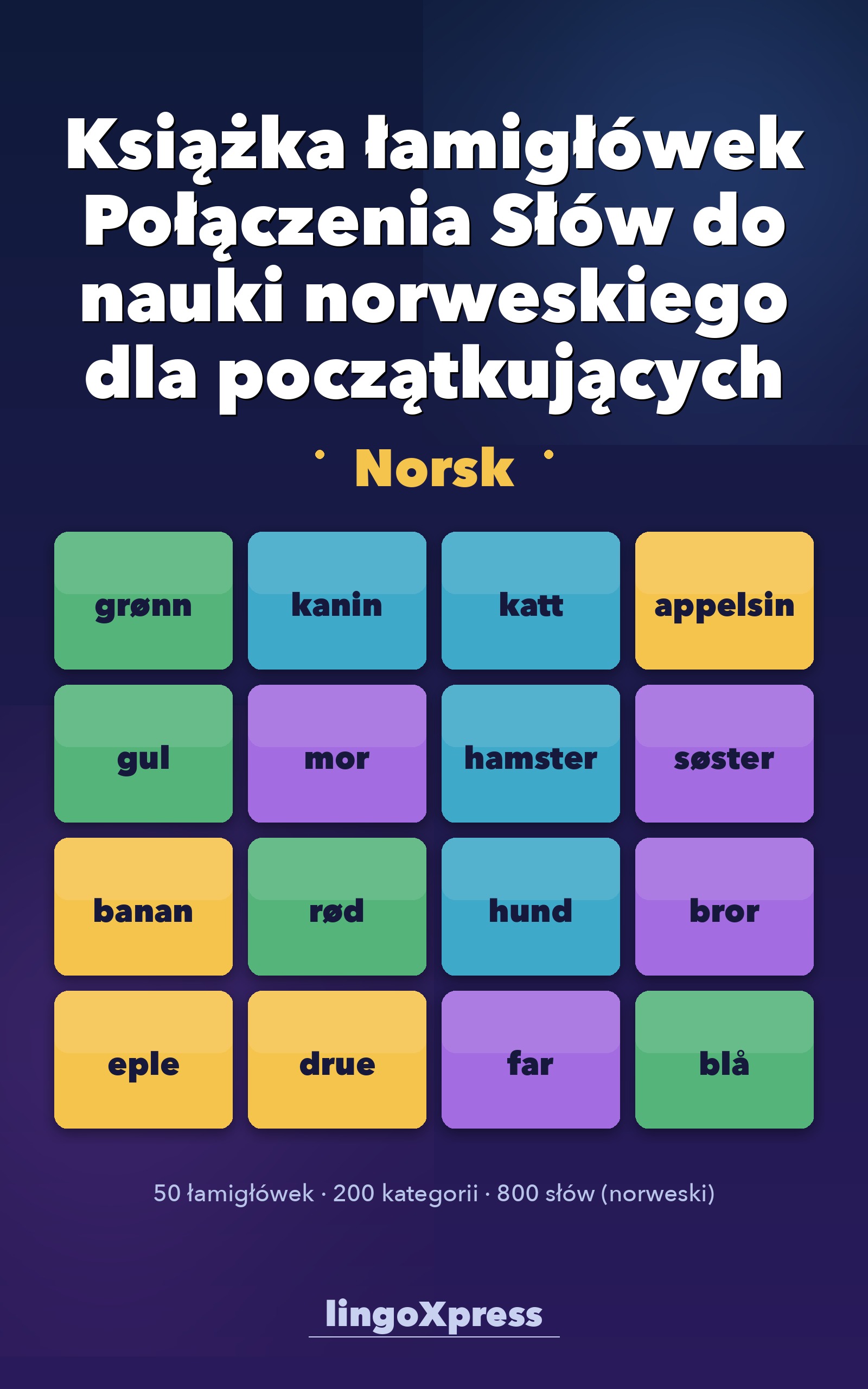 Książka łamigłówek Połączenia Słów do nauki norweskiego dla początkujących