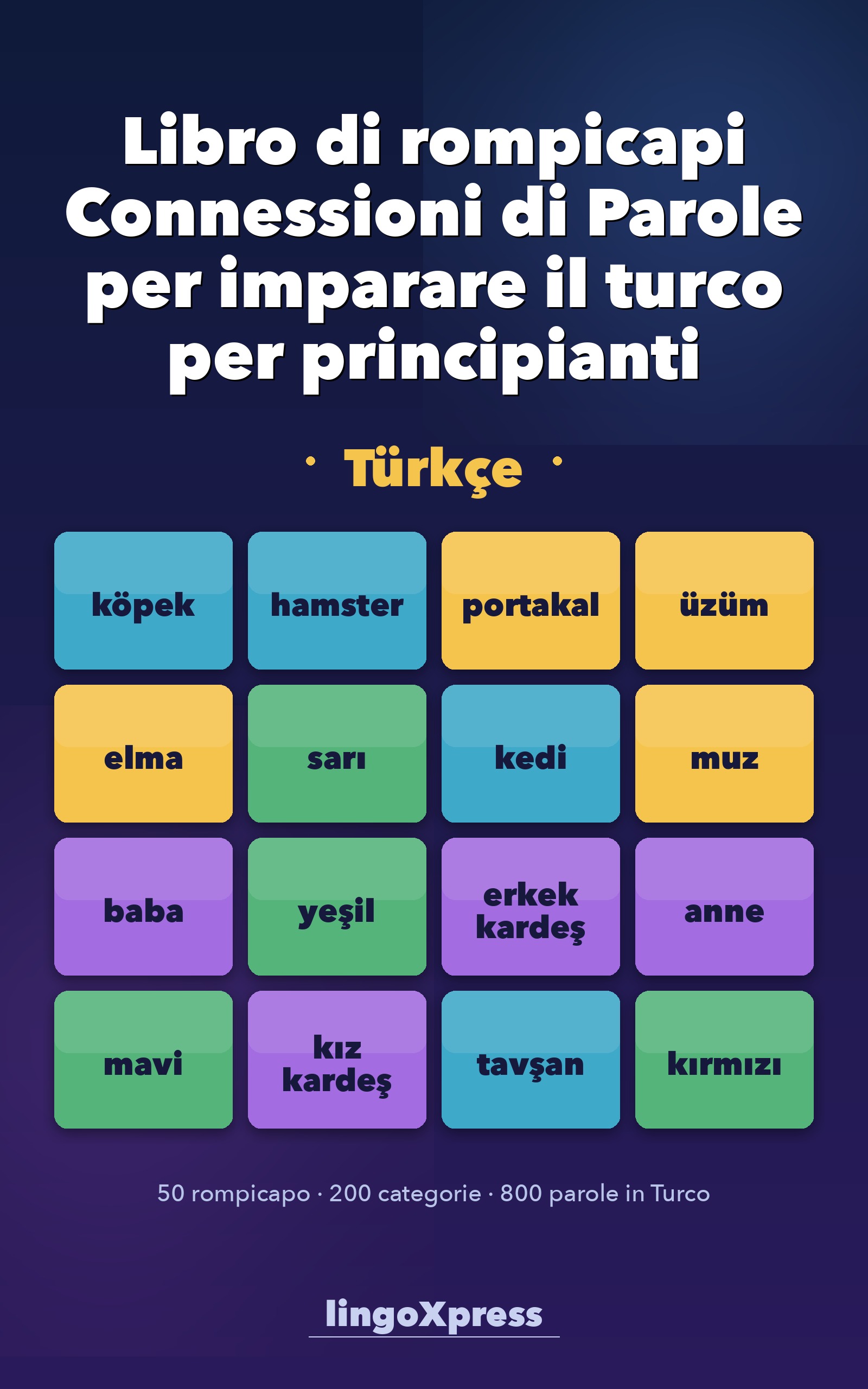 Libro di rompicapi Connessioni di Parole per imparare il turco per principianti