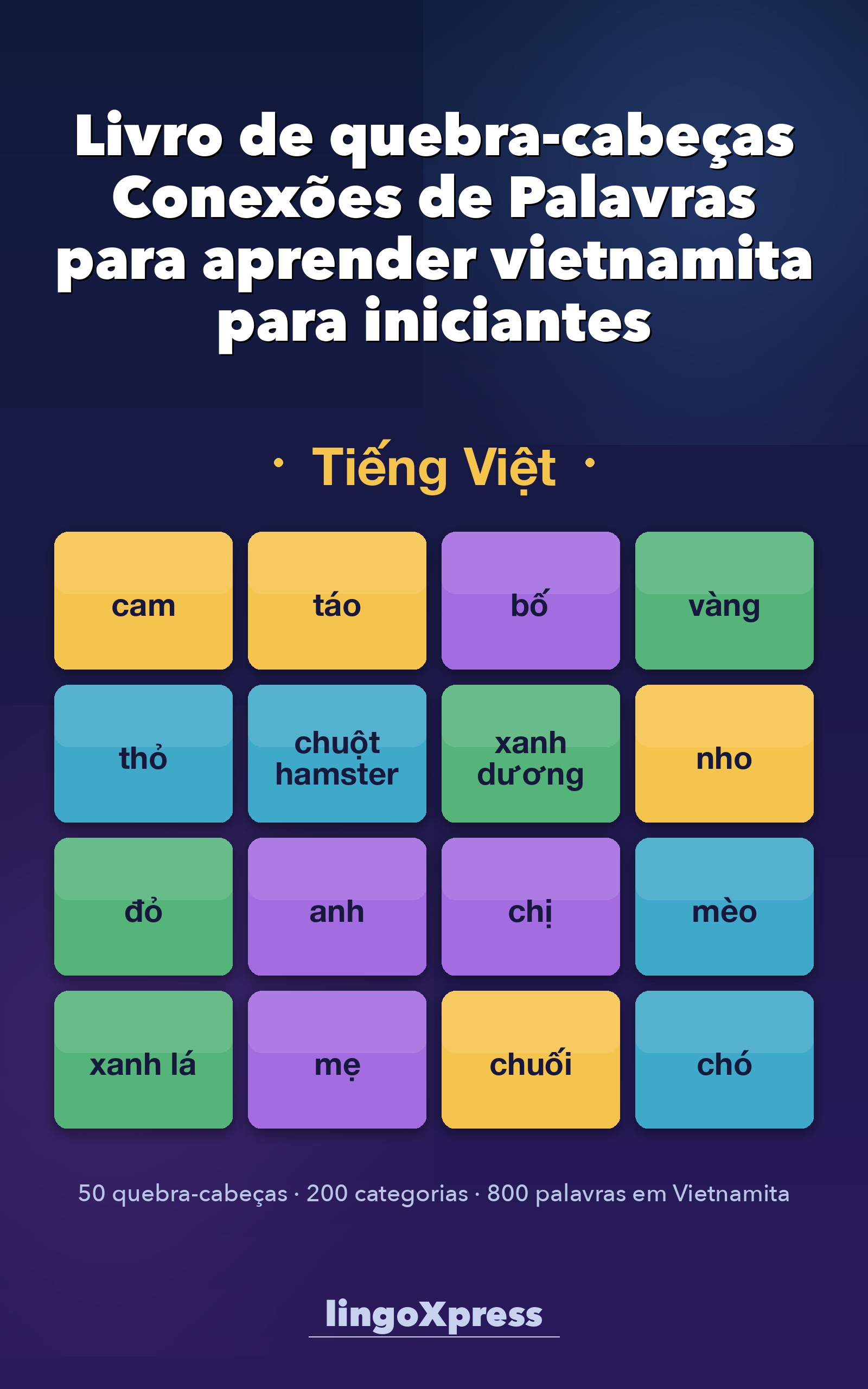 Livro de quebra-cabeças Conexões de Palavras para aprender vietnamita para iniciantes