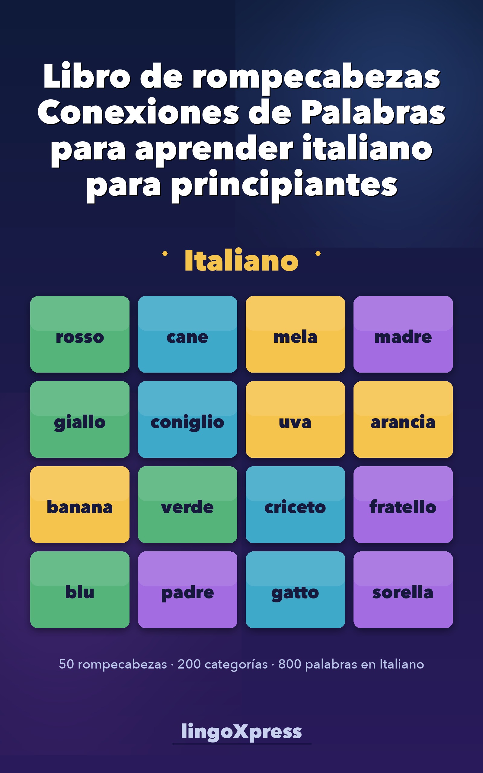 Libro de rompecabezas Conexiones de Palabras para aprender italiano para principiantes