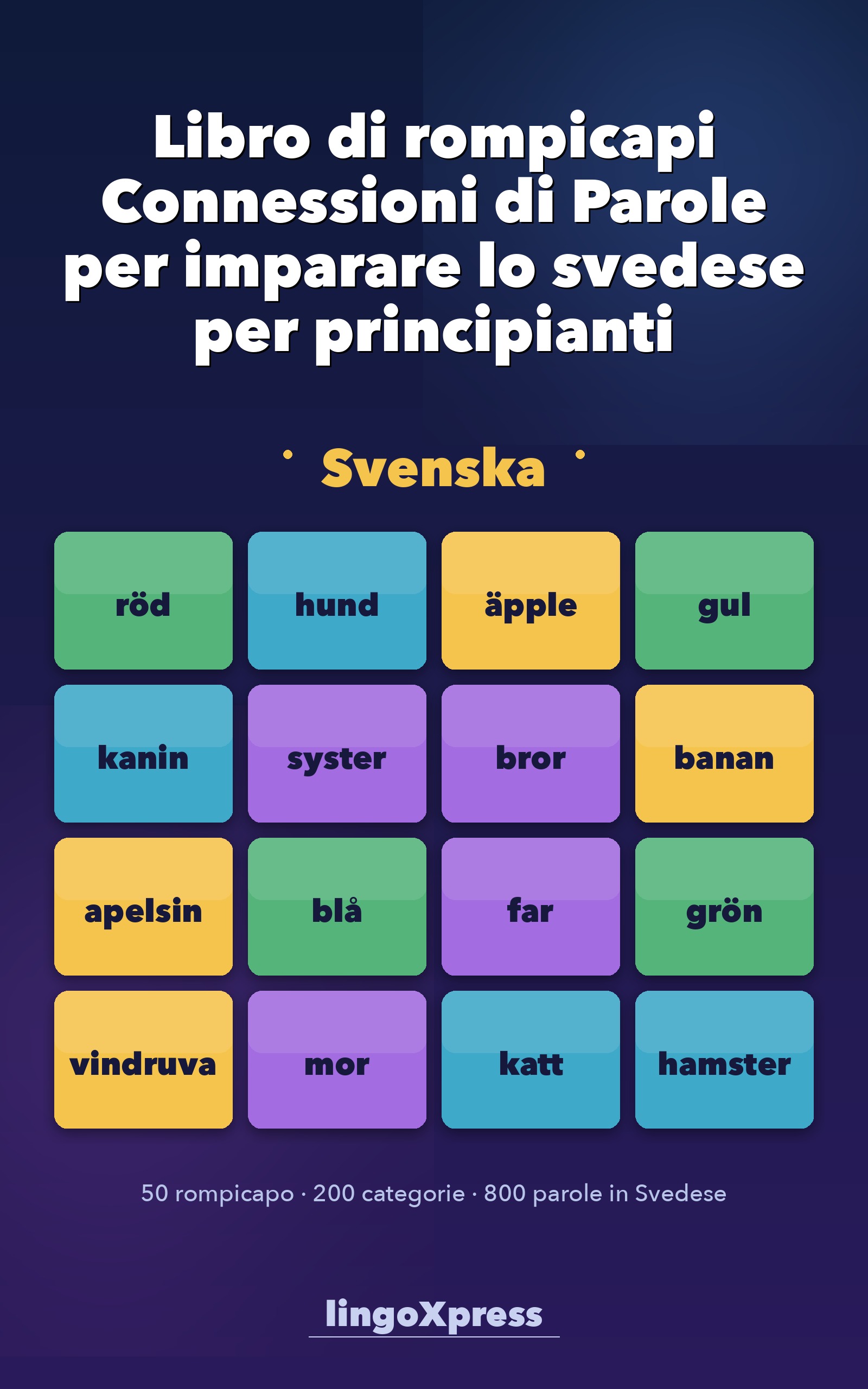 Libro di rompicapi Connessioni di Parole per imparare lo svedese per principianti