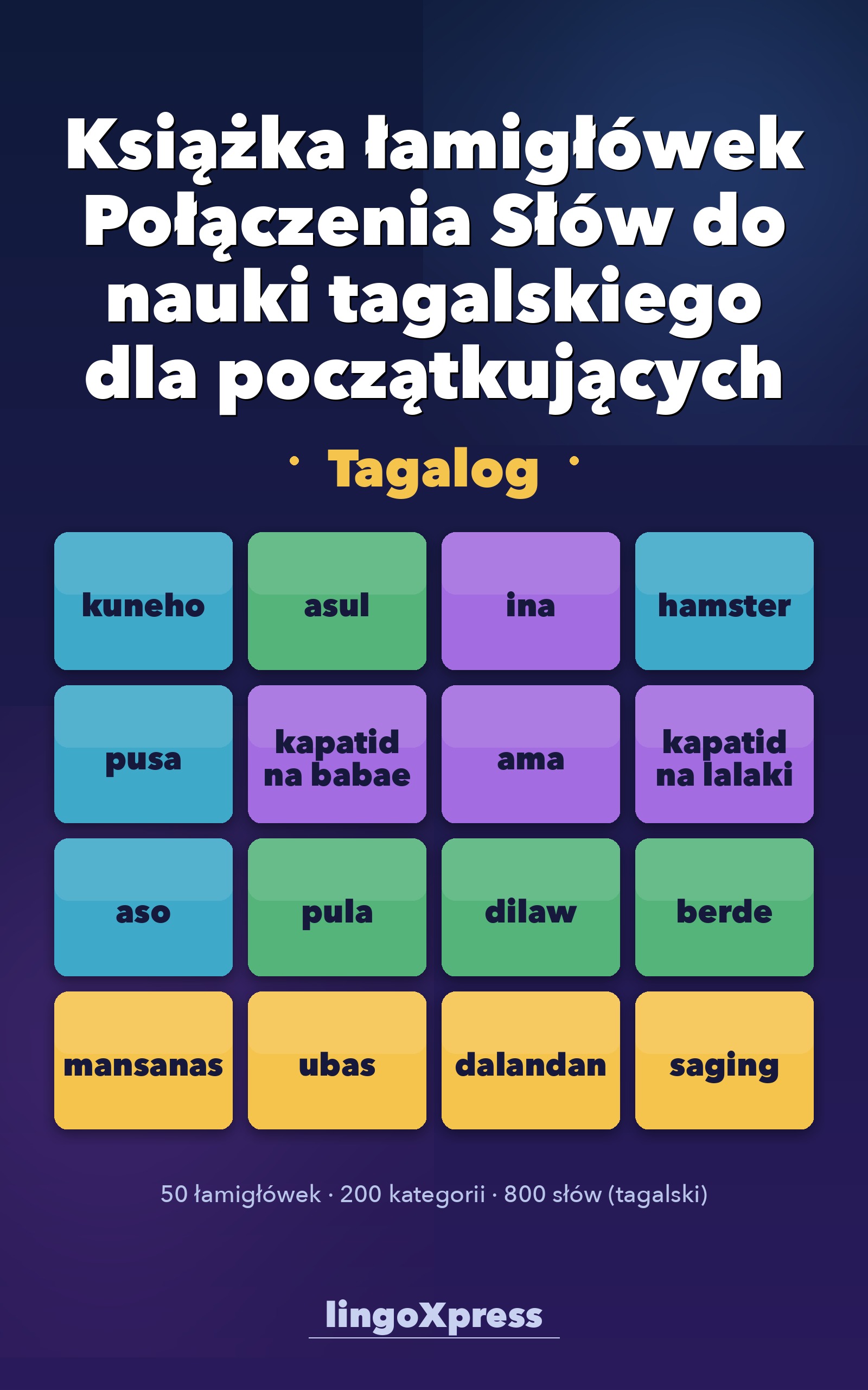 Książka łamigłówek Połączenia Słów do nauki tagalskiego dla początkujących