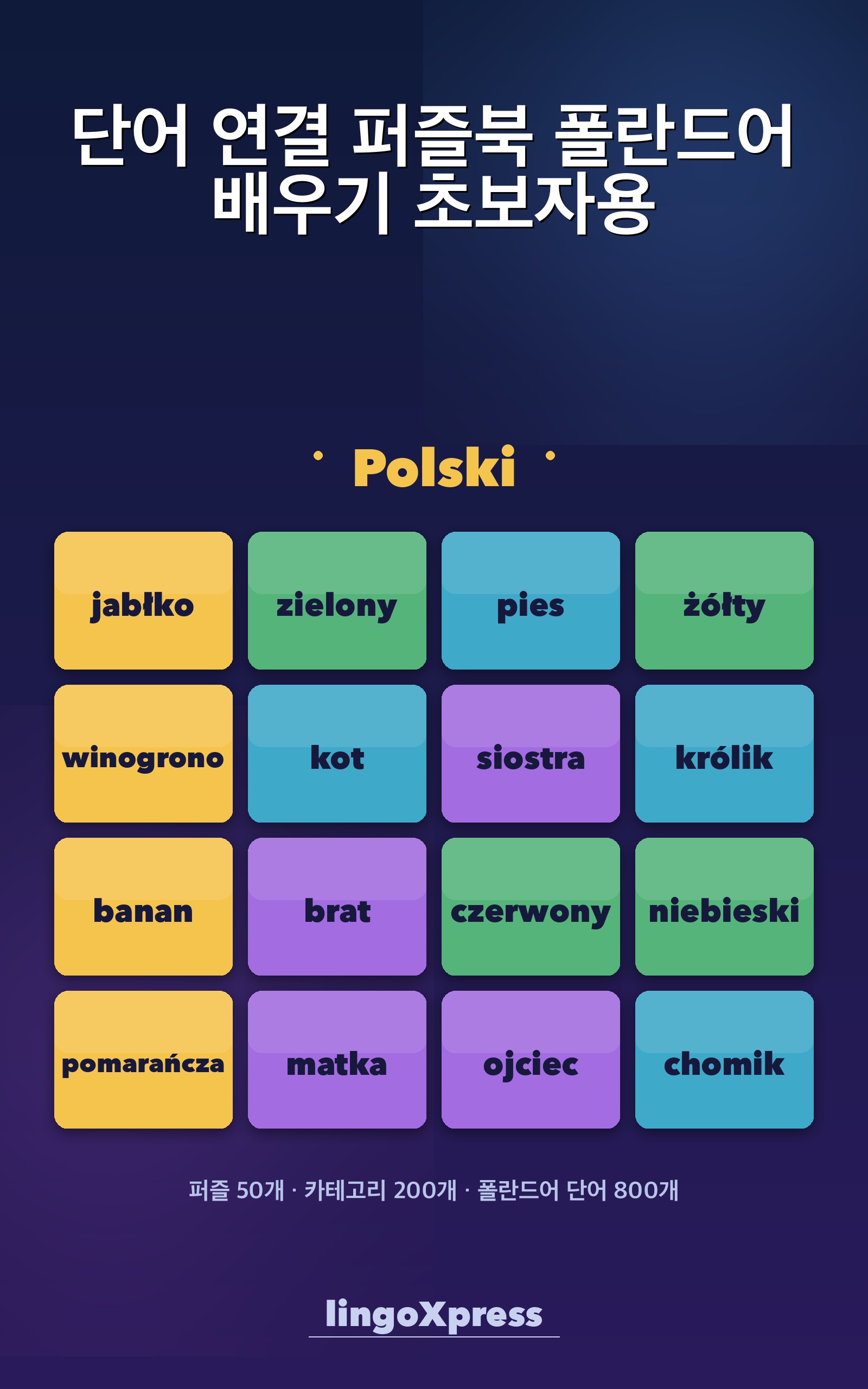 단어 연결 퍼즐북 폴란드어 배우기 초보자용