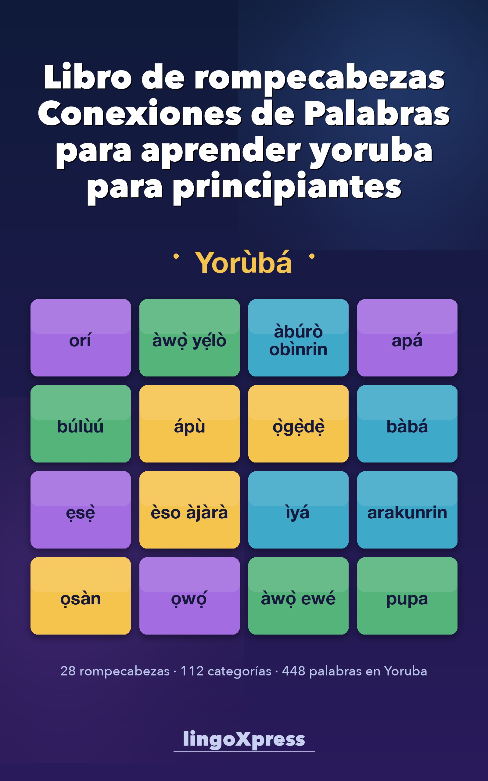 Libro de rompecabezas Conexiones de Palabras para aprender yoruba para principiantes