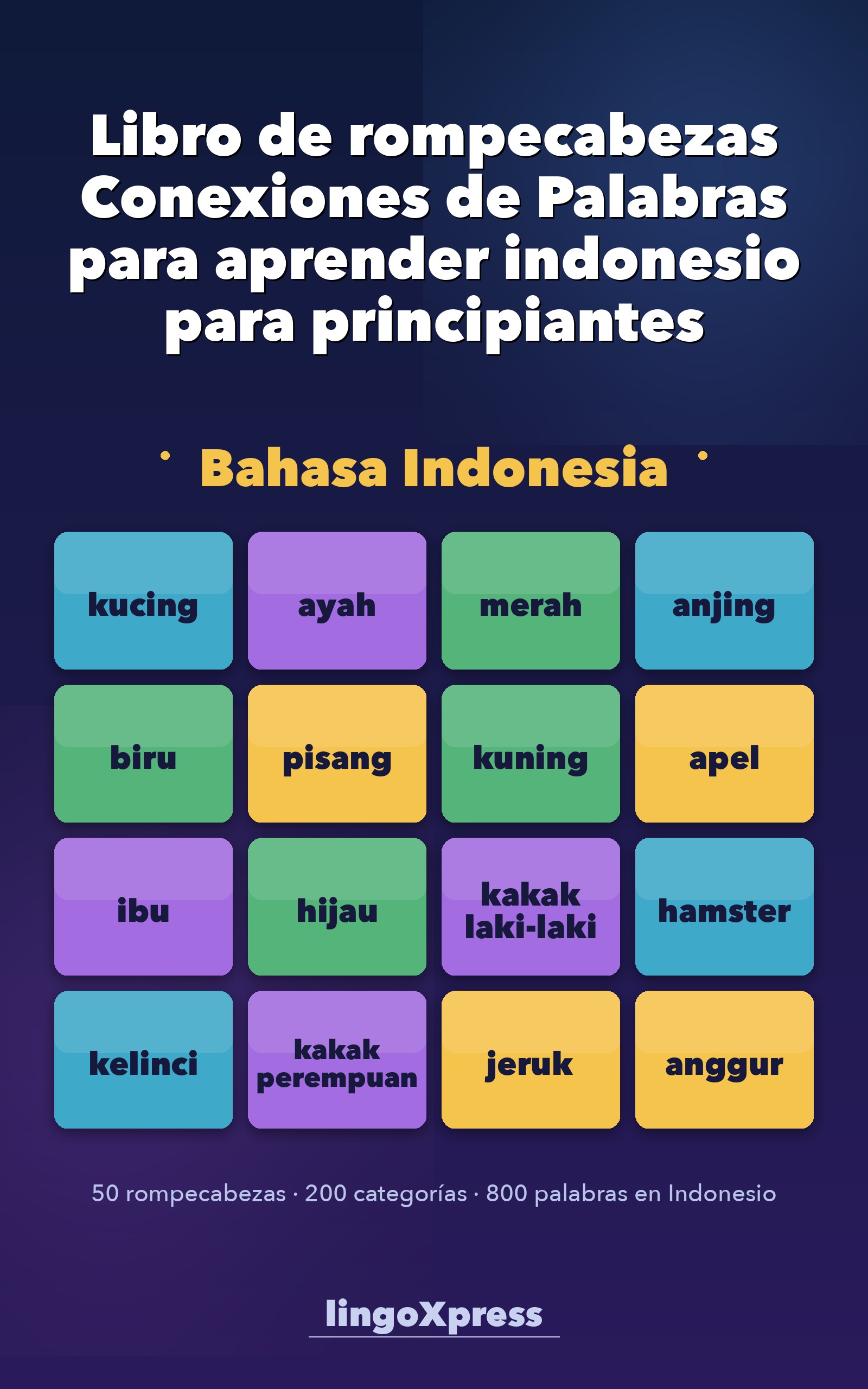 Libro de rompecabezas Conexiones de Palabras para aprender indonesio para principiantes