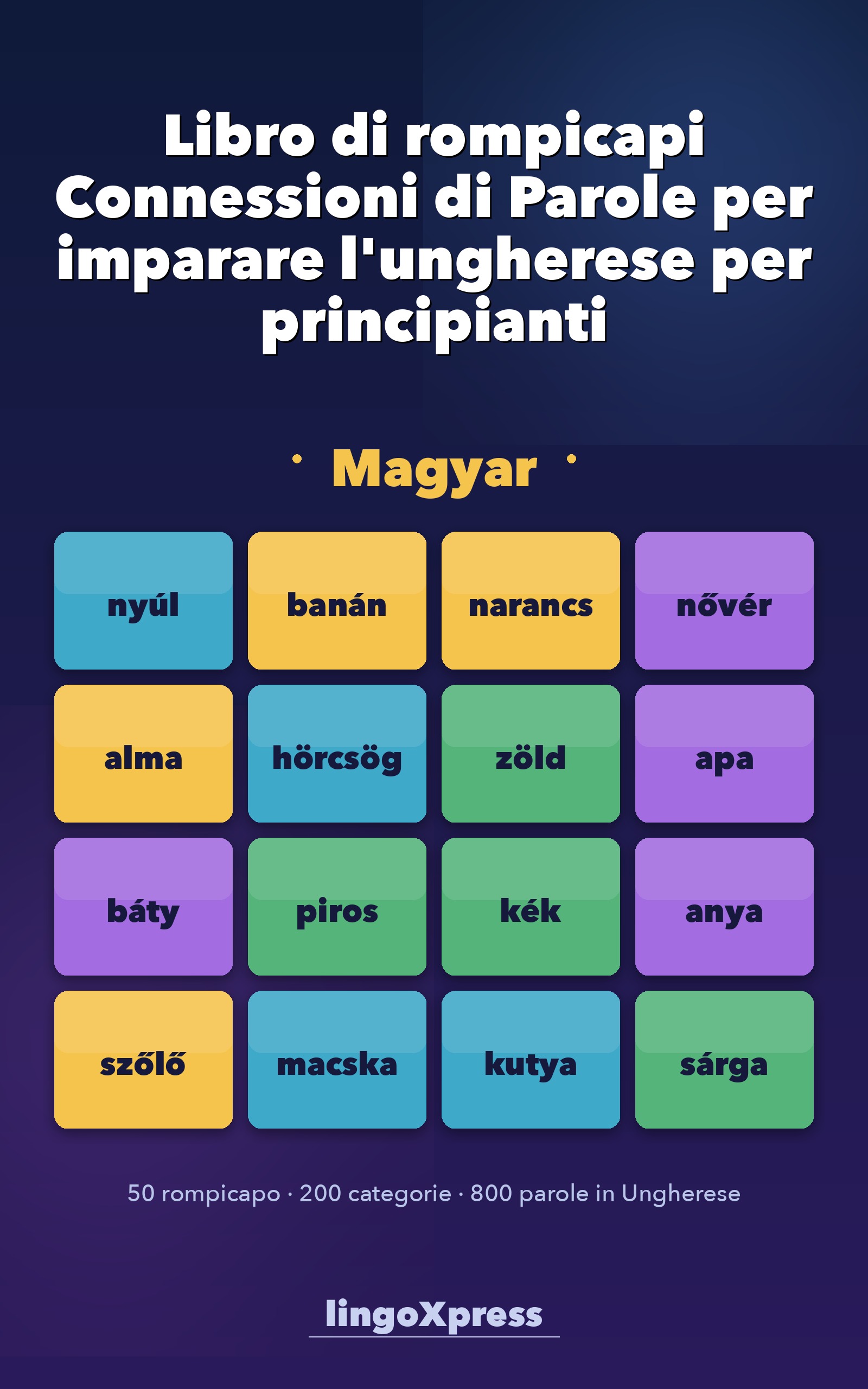 Libro di rompicapi Connessioni di Parole per imparare l'ungherese per principianti