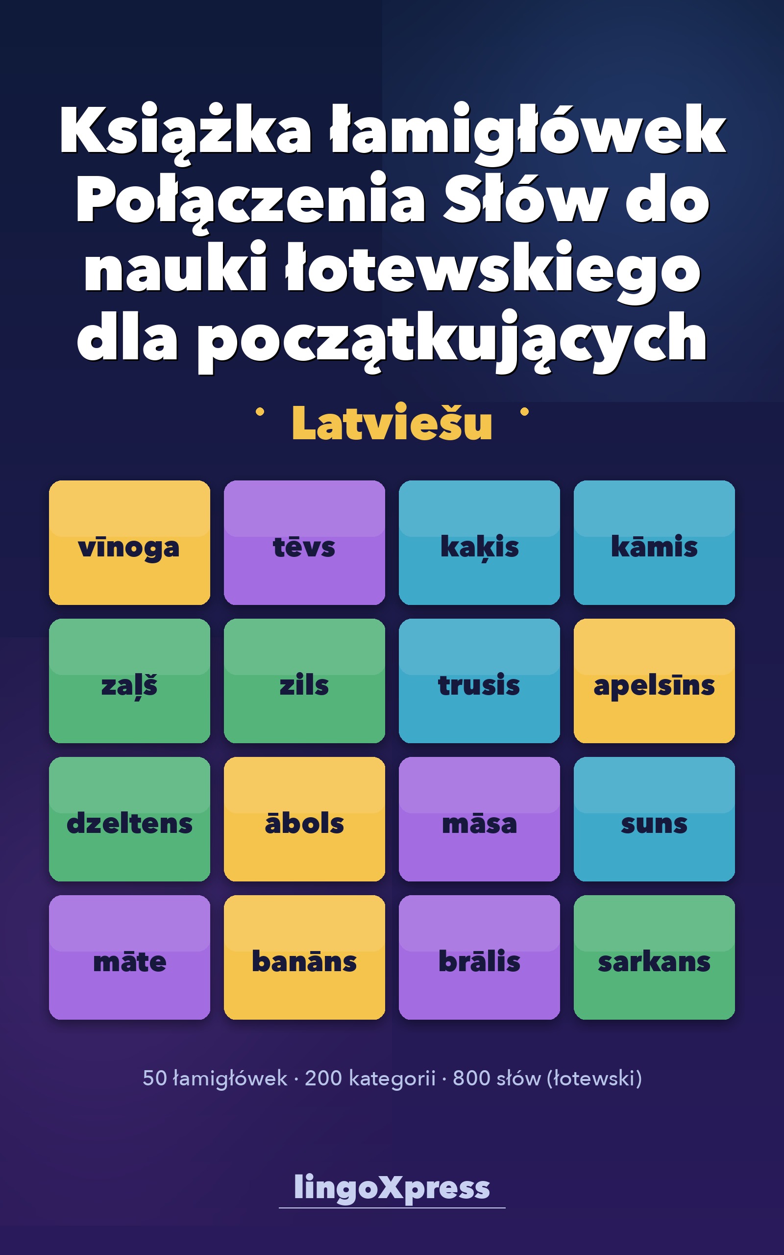 Książka łamigłówek Połączenia Słów do nauki łotewskiego dla początkujących