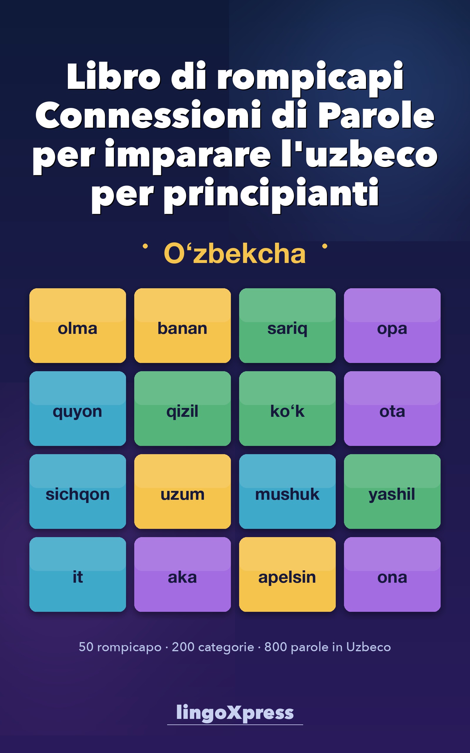 Libro di rompicapi Connessioni di Parole per imparare l'uzbeco per principianti