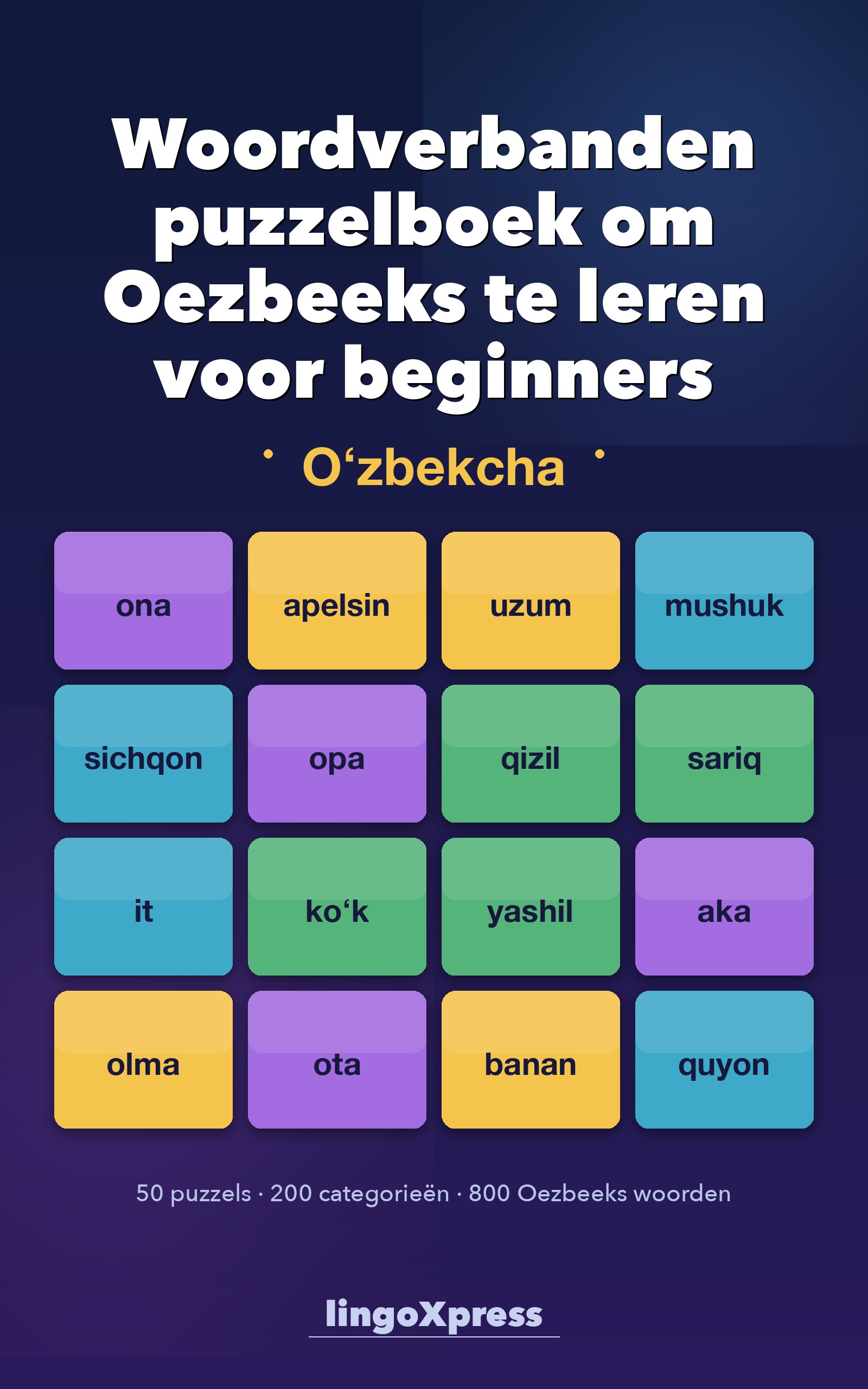 Woordverbanden puzzelboek om Oezbeeks te leren voor beginners
